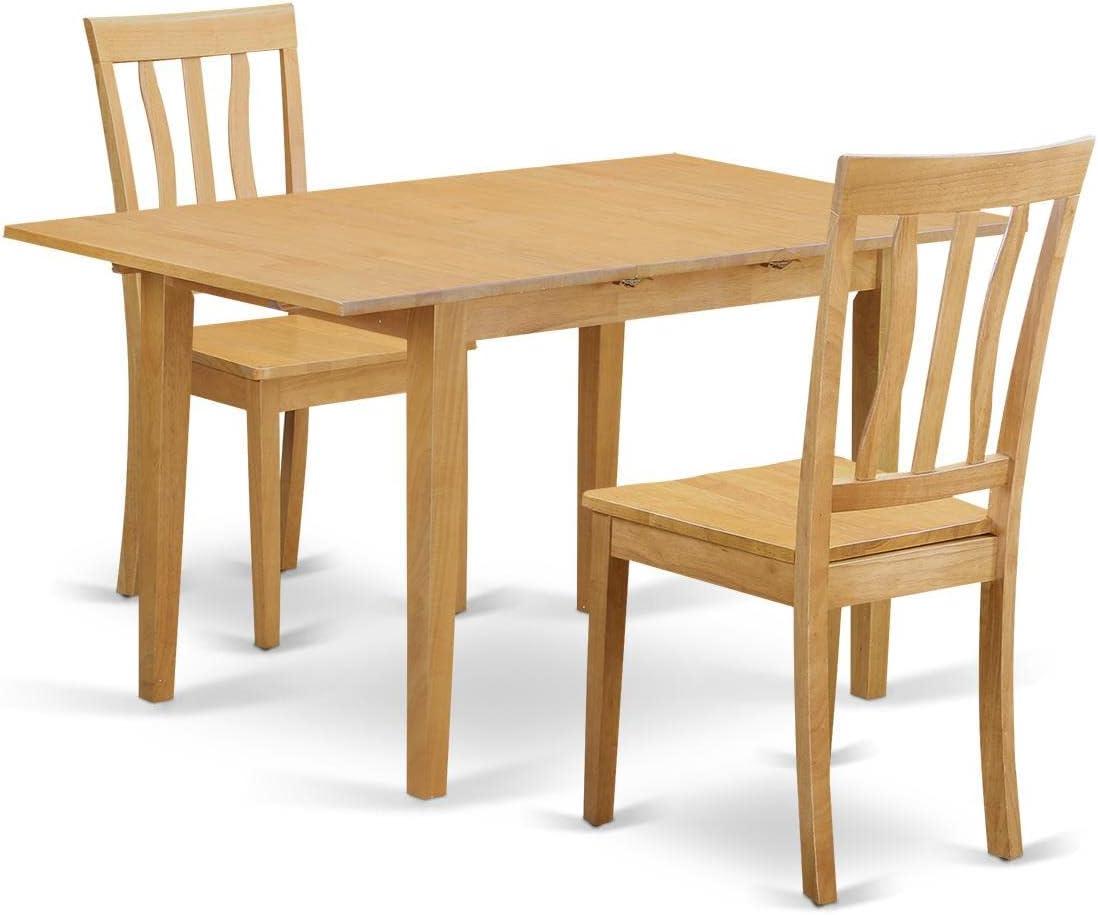 Natural Brown Oak 3-Piece Dining Set with High Back Chairs