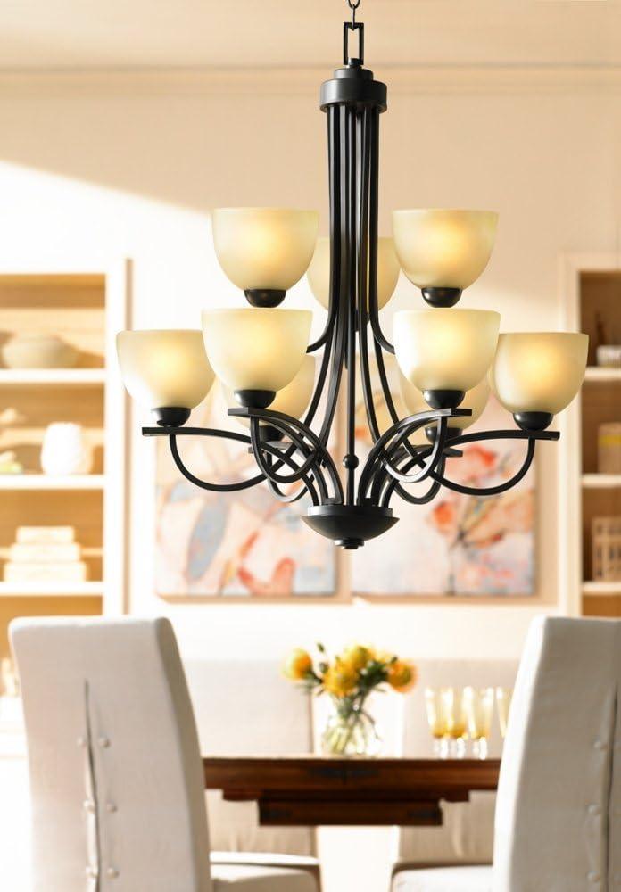 Franklin Iron Works Italian Bronze Pendant Chandelier Lighting Fixture 26" Wide Modern Antique Amber Glass 5-Light for Dining Room Kitchen Island Home