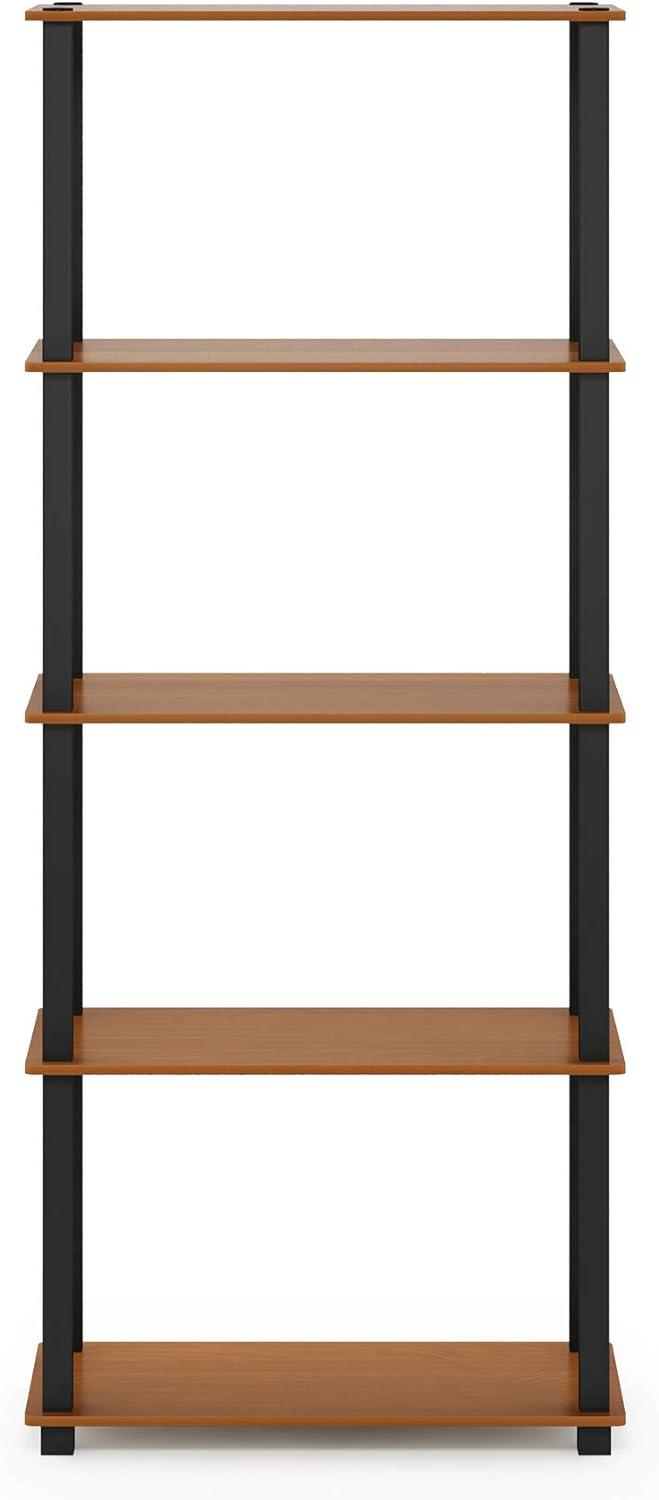 Furinno 5-Tier Tall Decorative Bookshelf Storage Bookcase Open Multipurpose Shelves Display Rack for Living Room&Home Office,Light Cherry/Black