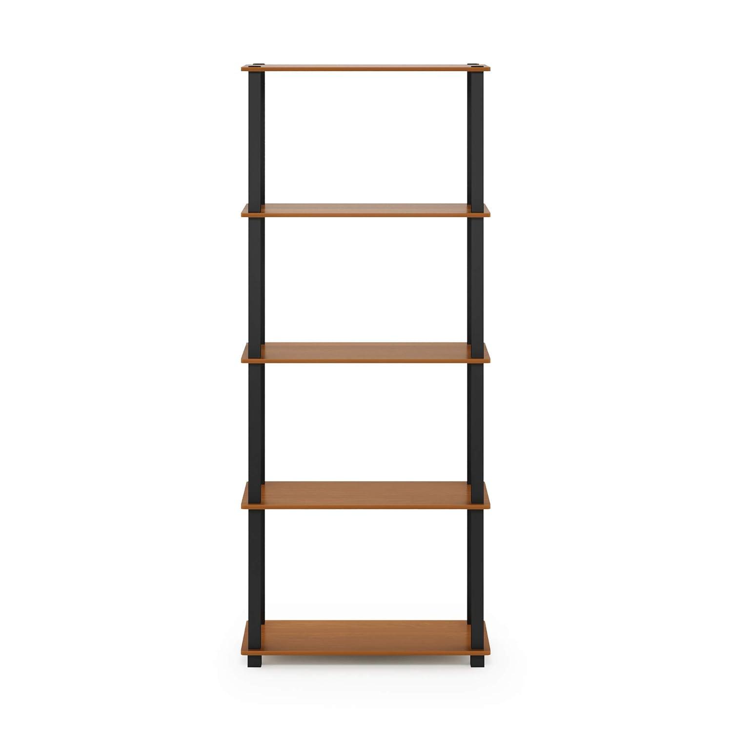 Furinno 5-Tier Tall Decorative Bookshelf Storage Bookcase Open Multipurpose Shelves Display Rack for Living Room&Home Office,Light Cherry/Black