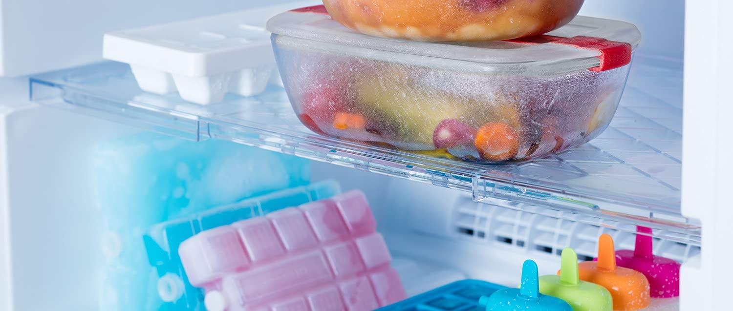 Clear Rectangular Glass Food Storage Containers Set with Red Lids