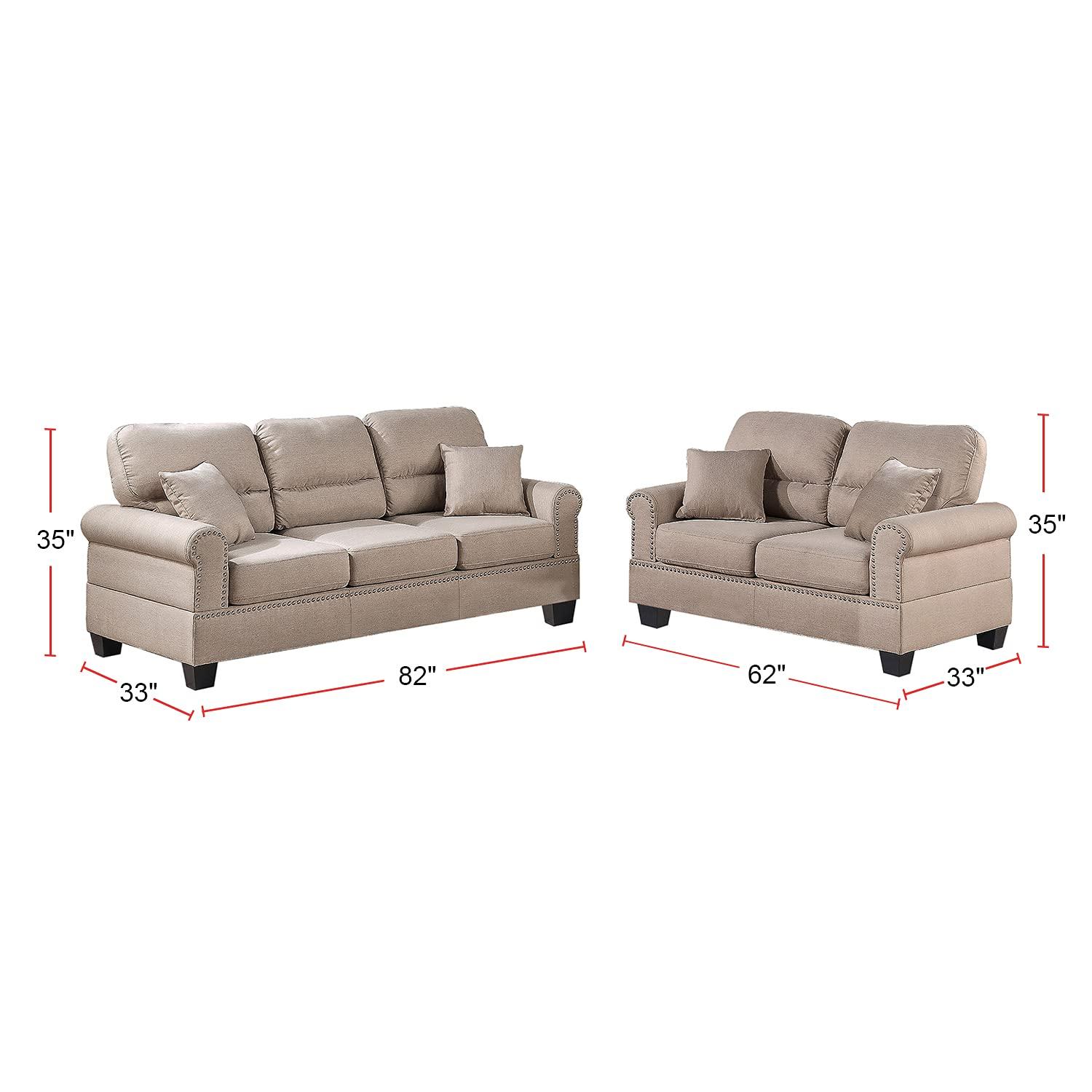Poundex Furniture 2 Piece Fabric Sofa and Loveseat Set in Sand Tan Color