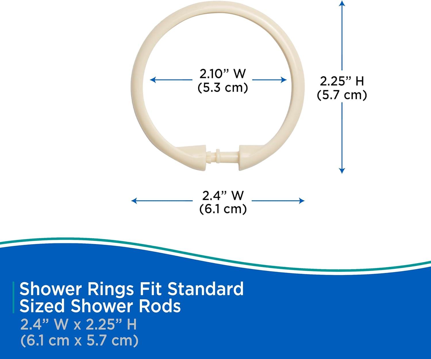 Kenney Rust-Proof Smooth Plastic Shower Curtain Rings, Set of 12, Cream
