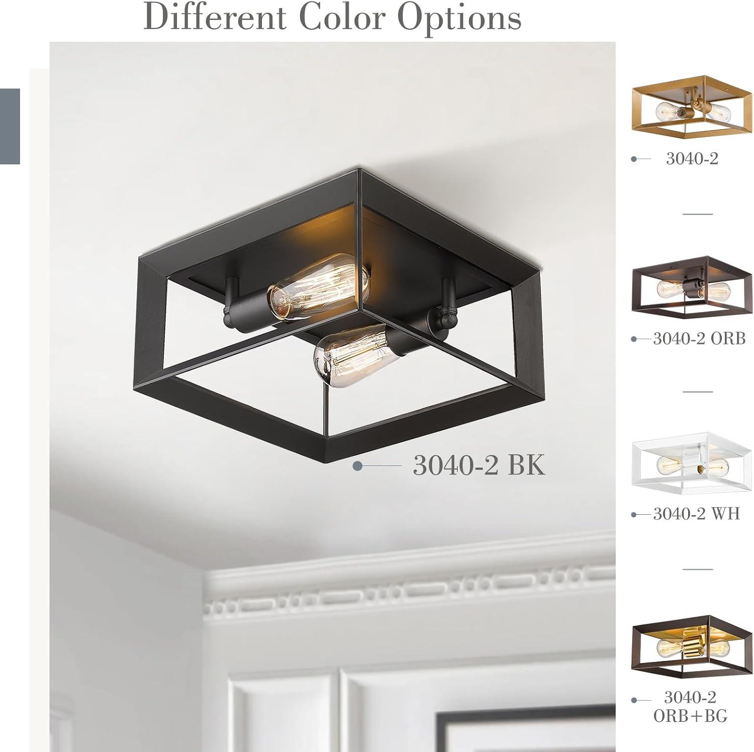 Emliviar 2-Light Flush Mount Ceiling Light, 11 Inch Farmhouse Ceiling Light Fixture for Bedroom, Black Finish with Aluminum Frame, 3040-2 BK