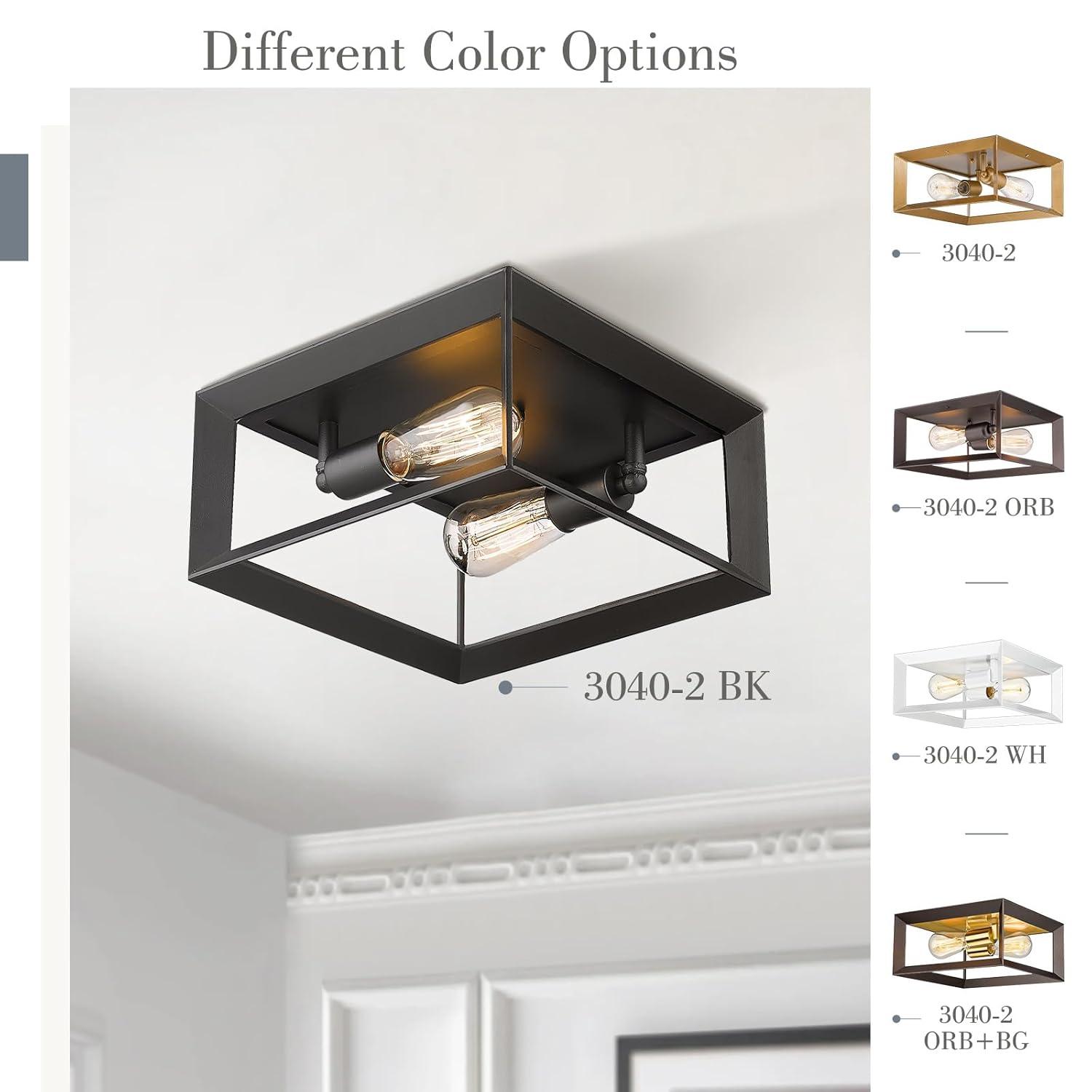 Emliviar 2-Light Ceiling Light, 12" Flush Mount Ceiling Lighting Fixture, Oil Rubbed Bronze Finish, 3040-2 ORB