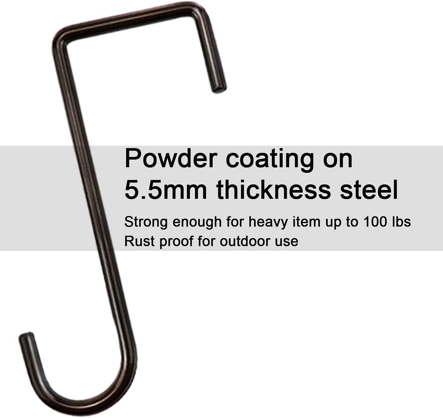 HiGift 12 Pack Vinyl Fence Hooks, 2 x 6 inch Patio Hangers Powder Coated Steel Pergola Hooks for Hanging Plants,Bird Feeders,Bird House,Outdoor String Lights,Pool Towels Equipment Tools - Brown