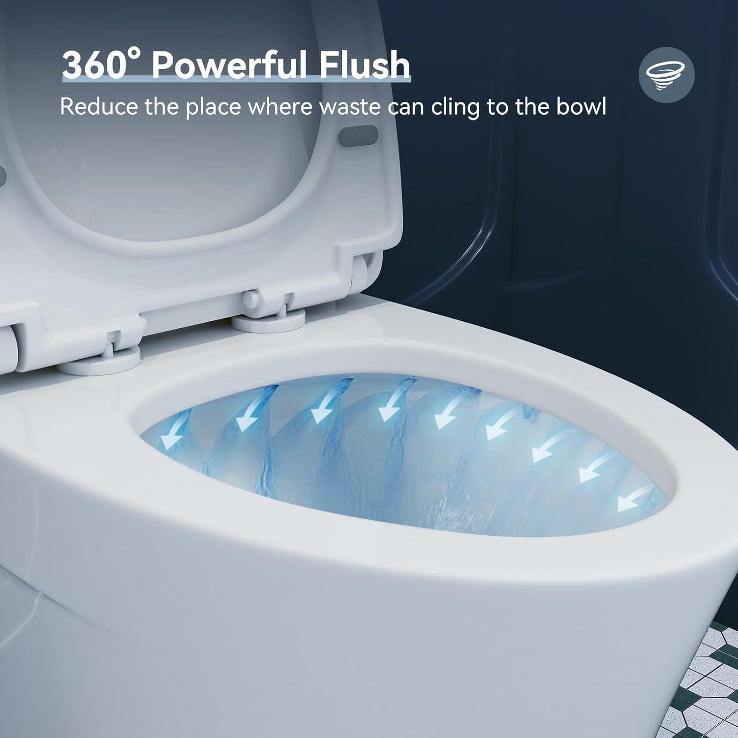 Elongated One-Piece Toilet, Compact Toilet with Soft-Close Seat, 1.1/1.6 GPF Powerful Dual-Flush Toilet for Bathroom