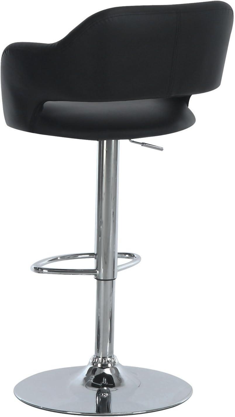 Jiowenm 2357 Stool, Swivel, Bar Height, Adjustable, Metal, Pu Leather Look, Black, Chrome, Contemporary, Modern Barstool, 22.5" L x 21" W x 36" H