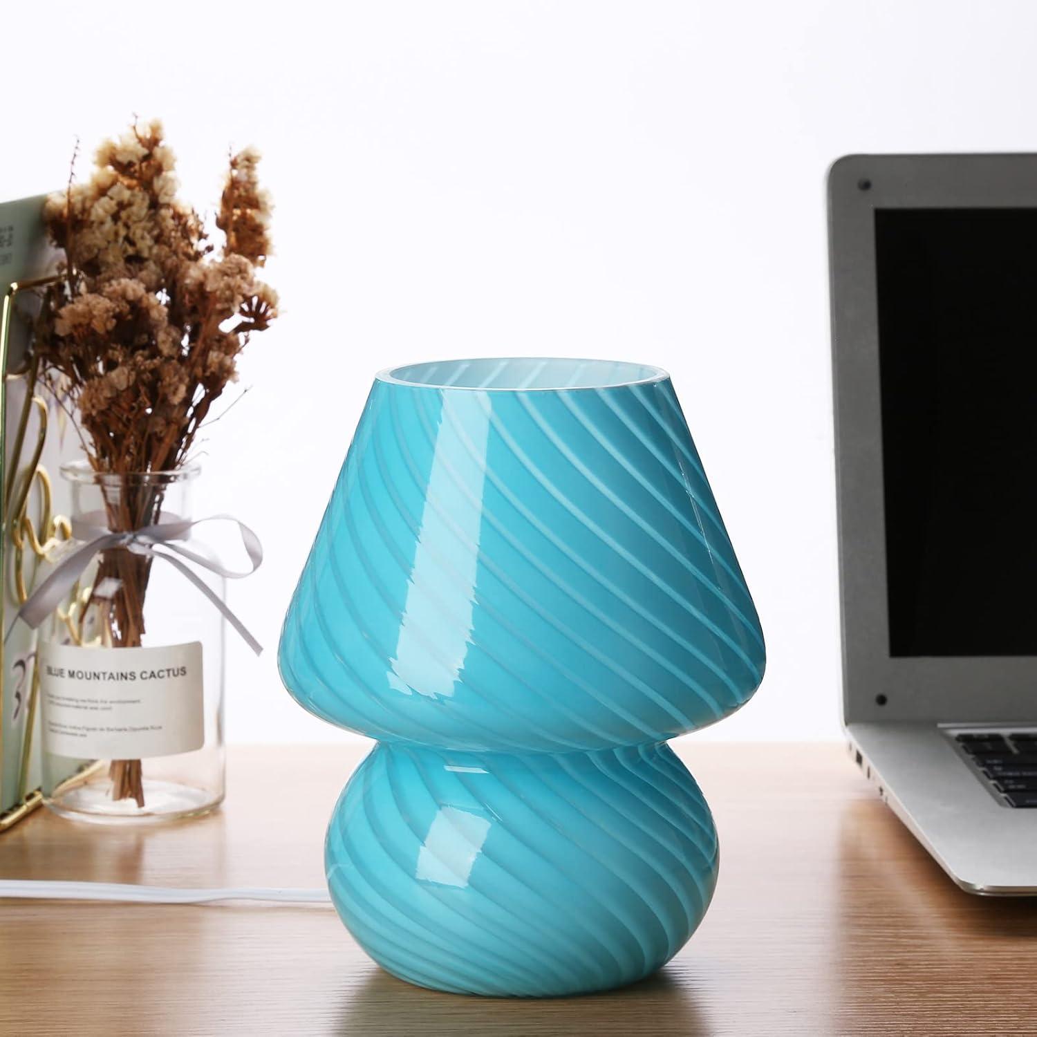 Small Beige Glass Mushroom Table Lamp