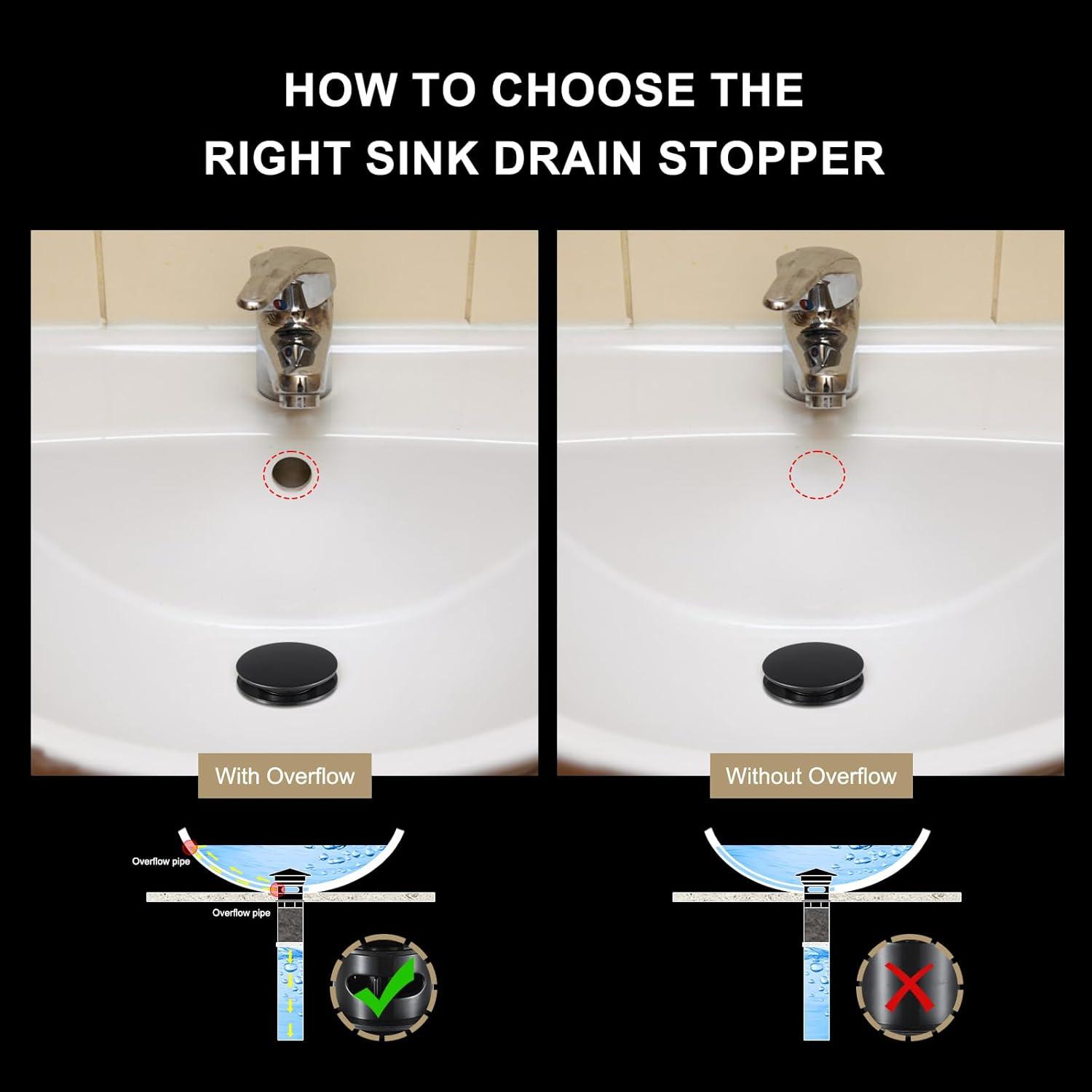 Pop Up Stopper Bathroom Sink Drain with Overflow Vessel Sink Drain for Bathroom Matte Black Pop Up Drain Stopper Anti Clog Strainer Assembly with Strainer Lavatory Vanity Vessel Pop Up Drain Stopper