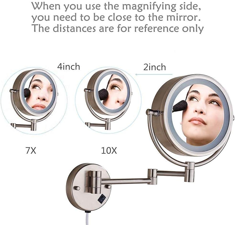 8.5 Inch Wall Makeup Mirror with 3 Tones LED Lights,Double Sided Vanity Mirror for Bathroom 10X Magnification,Plug Powered (Black/10X)