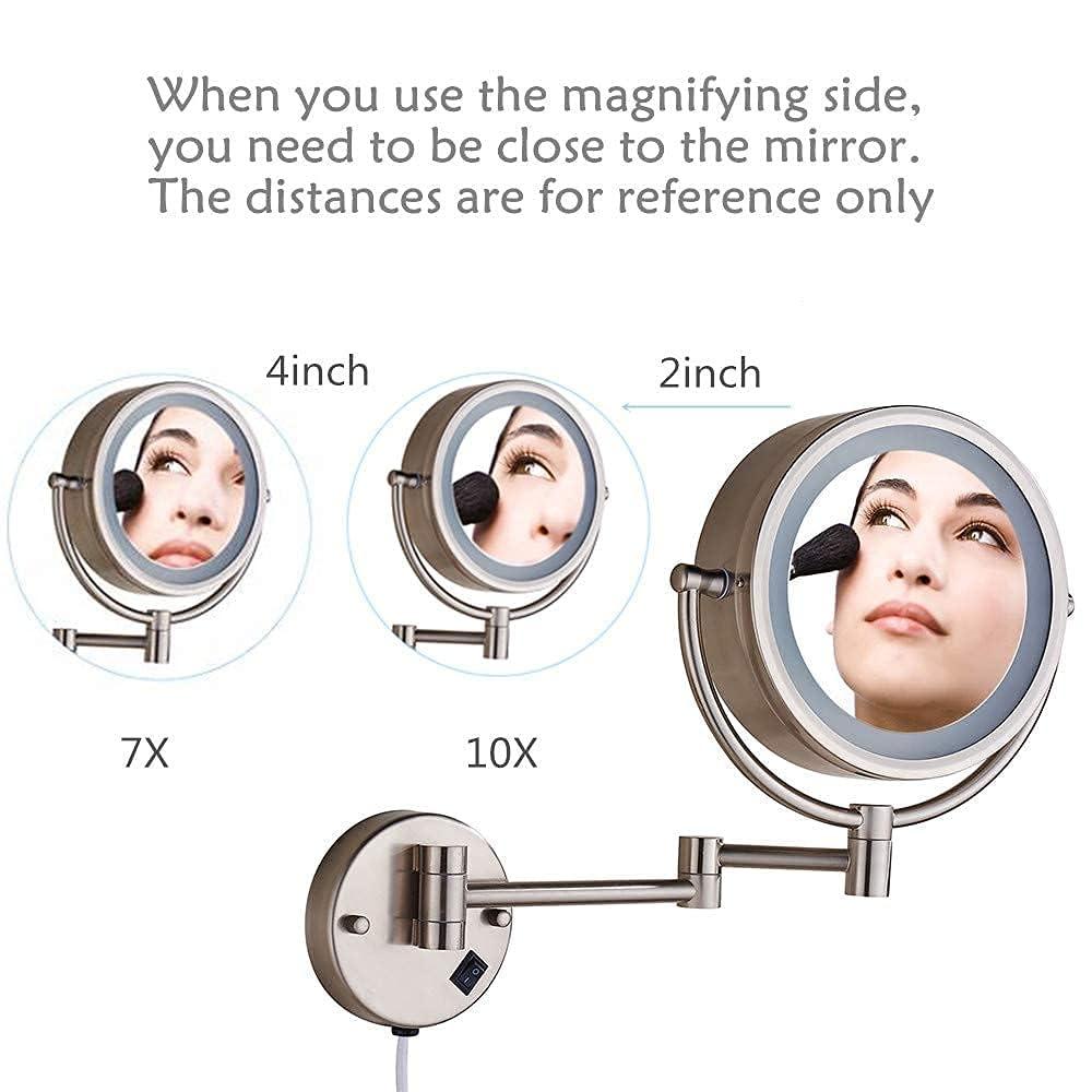 8.5 Inch Wall Makeup Mirror with 3 Tones LED Lights,Double Sided Vanity Mirror for Bathroom 10X Magnification,Plug Powered (Black/10X)