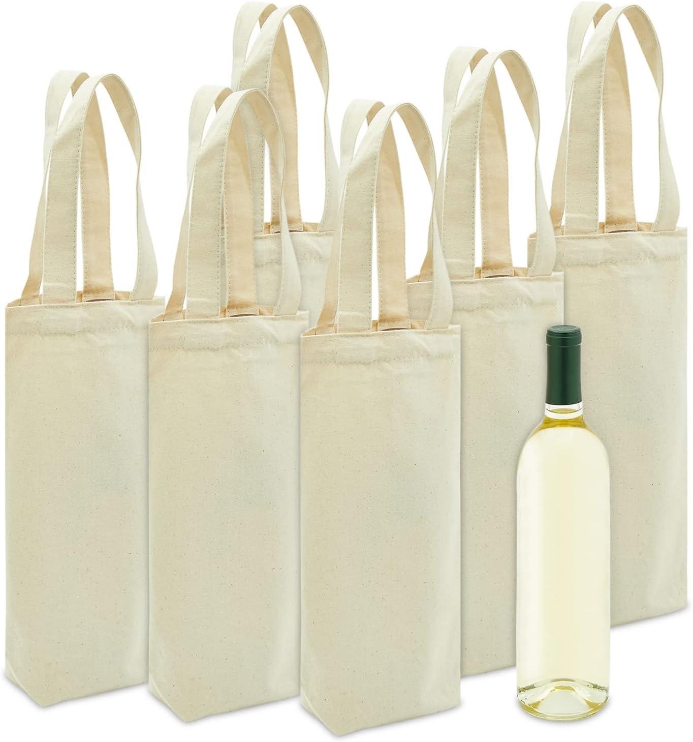 Blue Panda Canvas Wine Carrying Bags with Handles, Burlap Wine Bottle Gift Totes For Father's Day, Birthday Parties, Graduation, Bridal Shower, 6 Pack