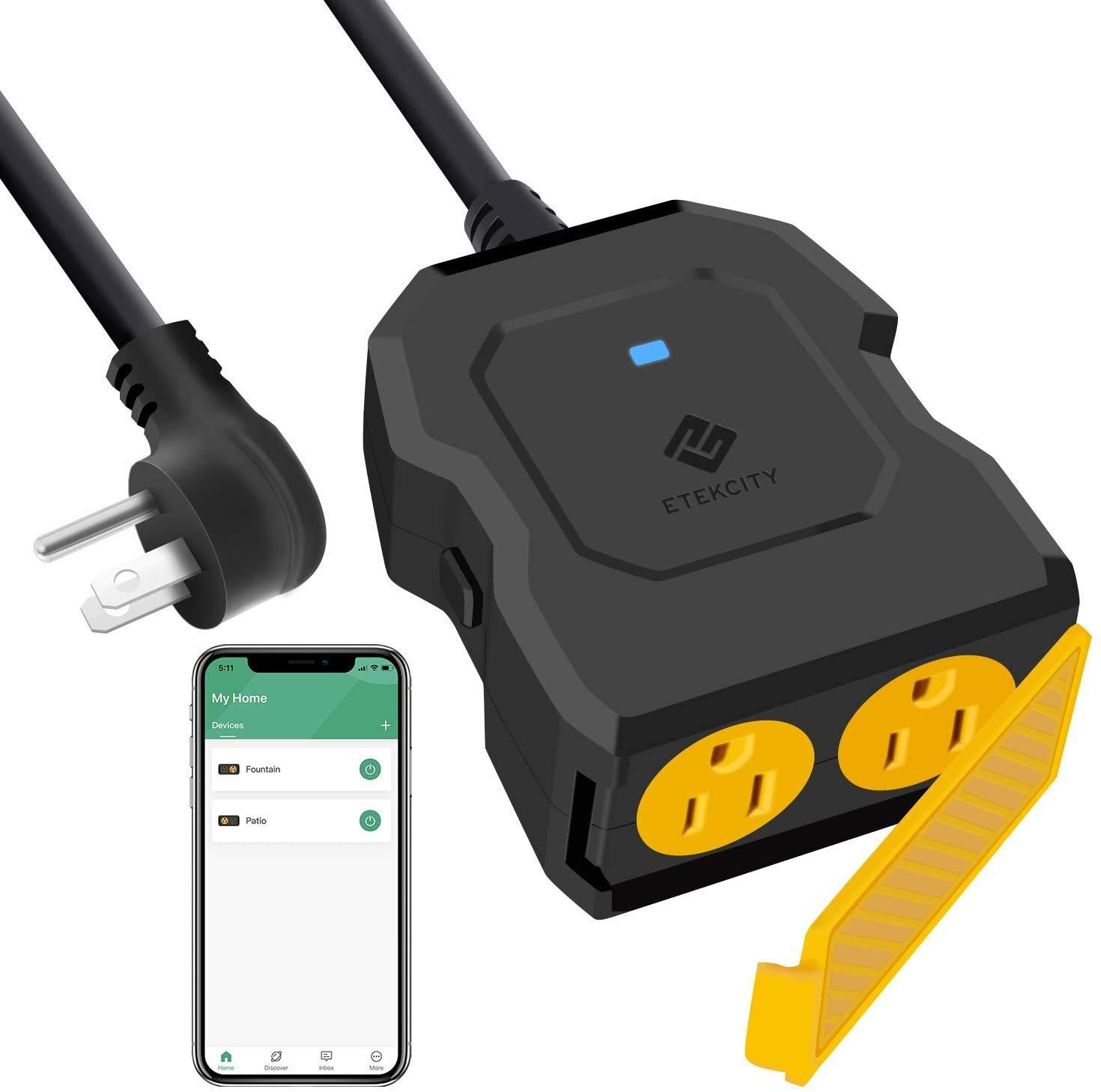 Etekcity ESO15-TB Outdoor Smart Plug WiFi Outlet with 2 Sockets, Works with Alexa & Google Home, Wireless Remote Control, Energy Monitoring & Timer Function, Waterproof, FCC and ETL Listed, Black