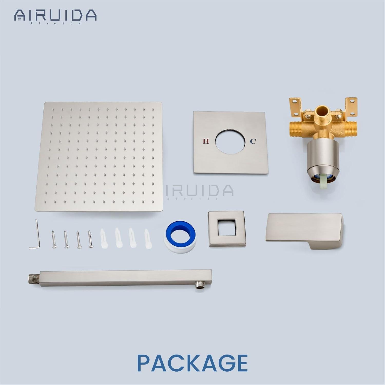 AWZTOO 10 Inch Wall Mount Shower System WIth Rough-in Valve Bathroom Shower Faucet Modern Rainfall Shower Head Combo Set Brushed Nickel Brushed,