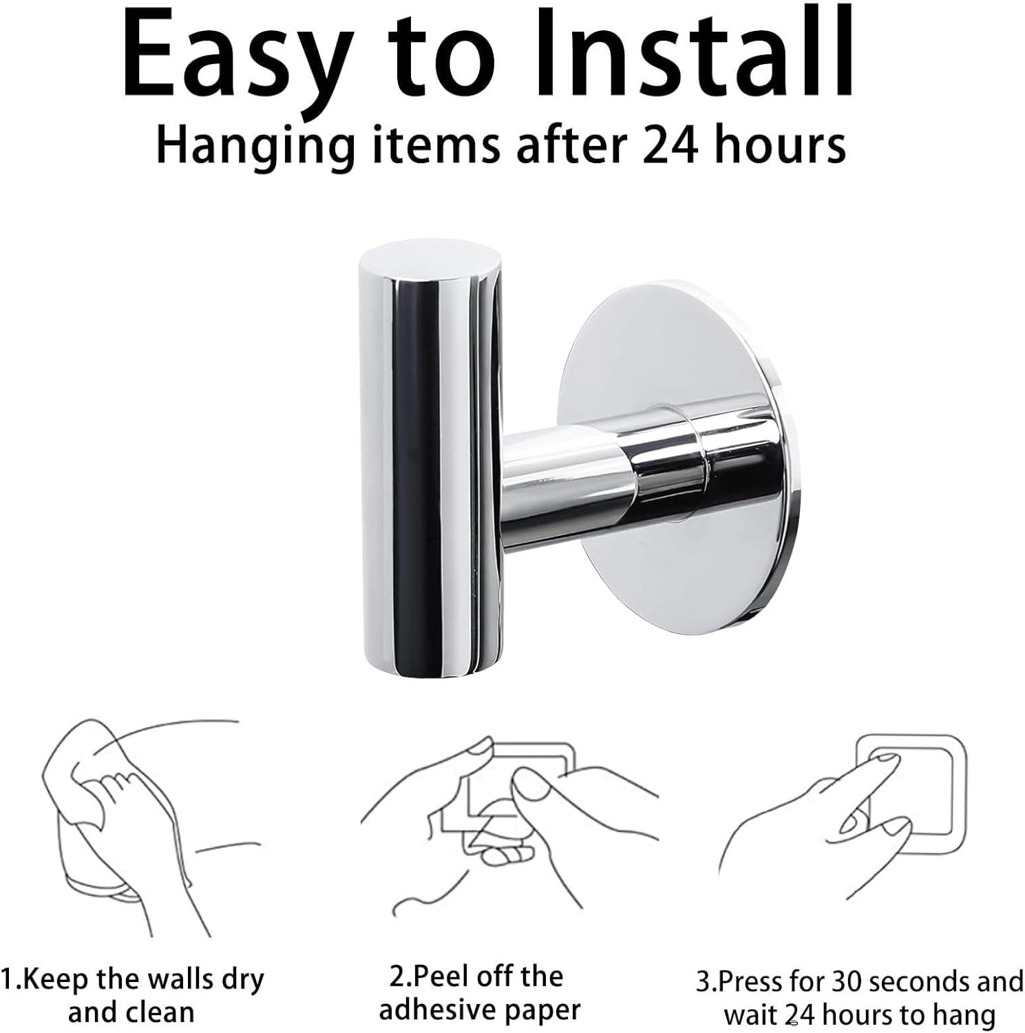 Bathroom Stainless Steel Towel Hooks Wall Mounted 4-Pack
