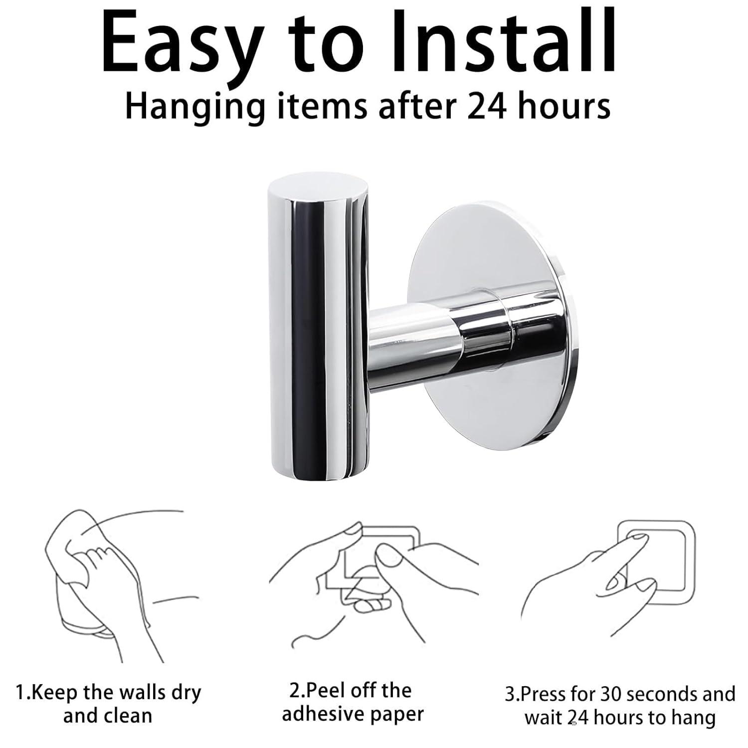 Bathroom Stainless Steel Towel Hooks Wall Mounted 4-Pack