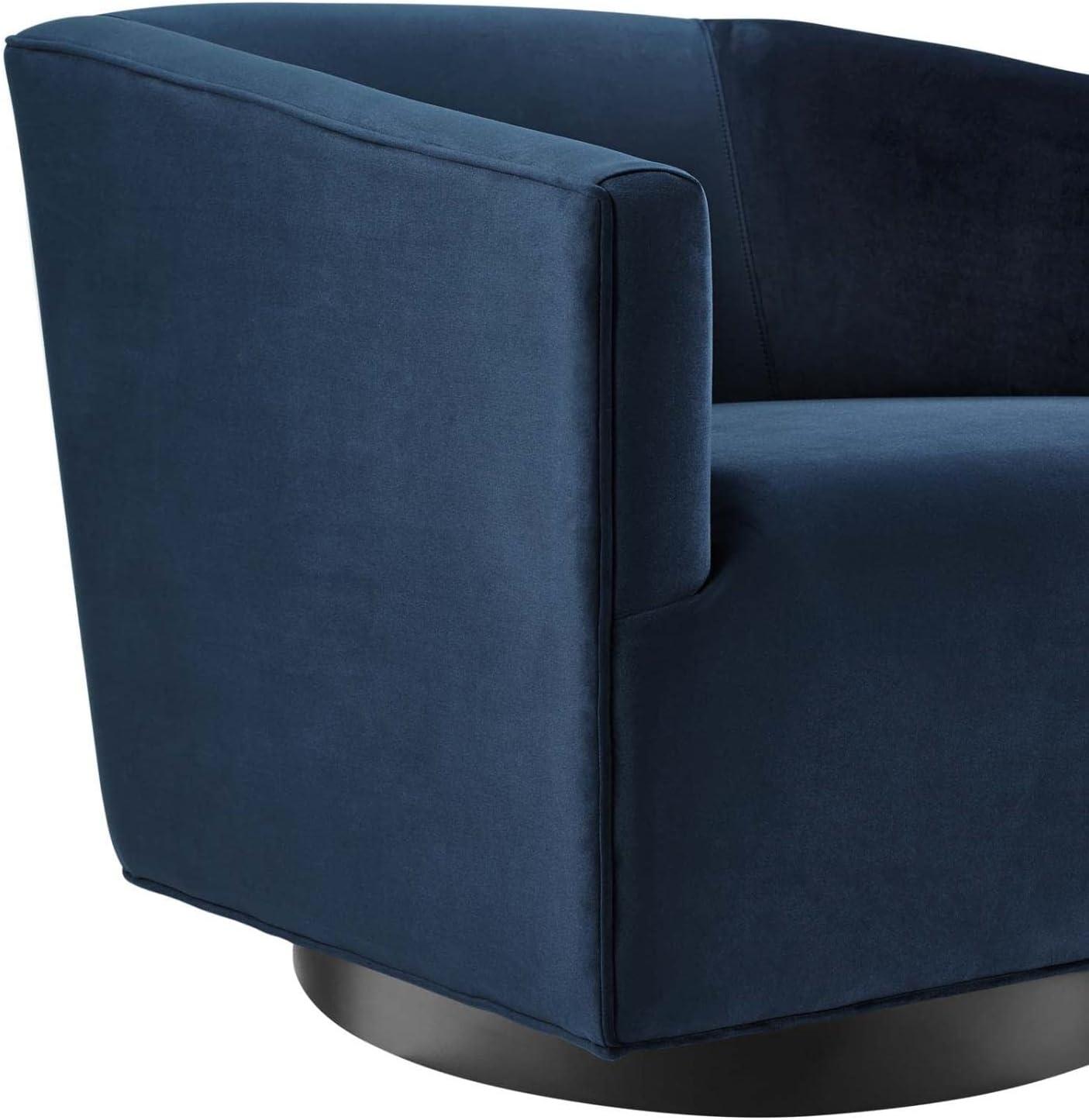 Midnight Blue Velvet Barrel Swivel Accent Chair with Metal Base