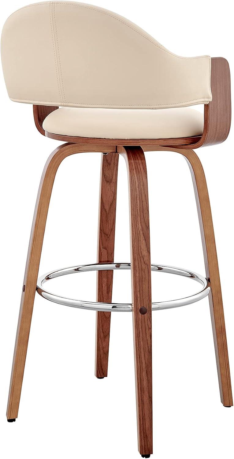 Daxton 30" Cream Faux Leather and Walnut Wood Bar Stool