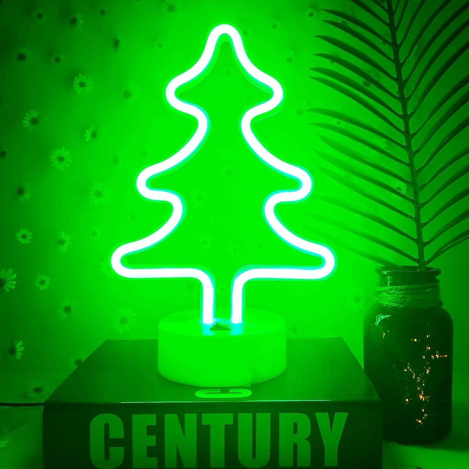 Green Neon Christmas Tree Light with Removable Base