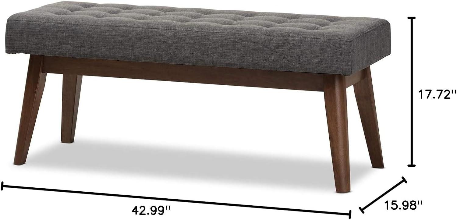 Baxton Studio Elia Mid Century Modern Walnut Wood Fabric Button Tufted Bench Dark Gray: Rubberwood Frame, Polyester Upholstery, 400lb Capacity