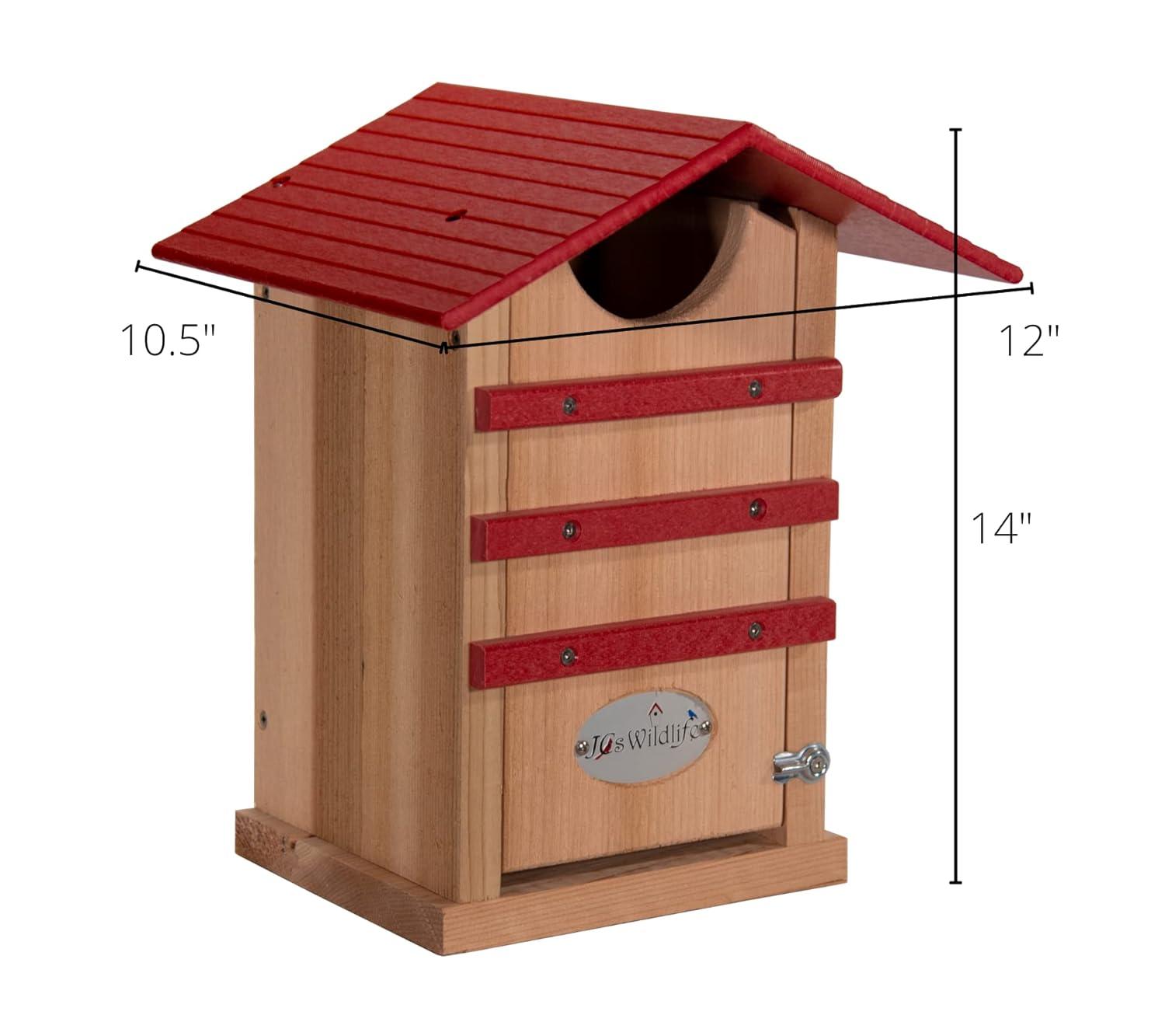 JCS Wildlife Screech Owl or Saw-Whet Owl House Cedar Nesting Box with Poly Lumber Roof - Screech Owl Nest Box - Made in the USA (Cardinal Red)