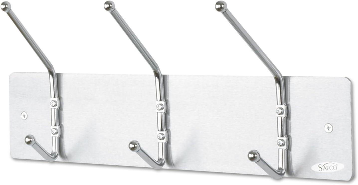 Satin Aluminum and Chrome 3-Hook Wall Rack