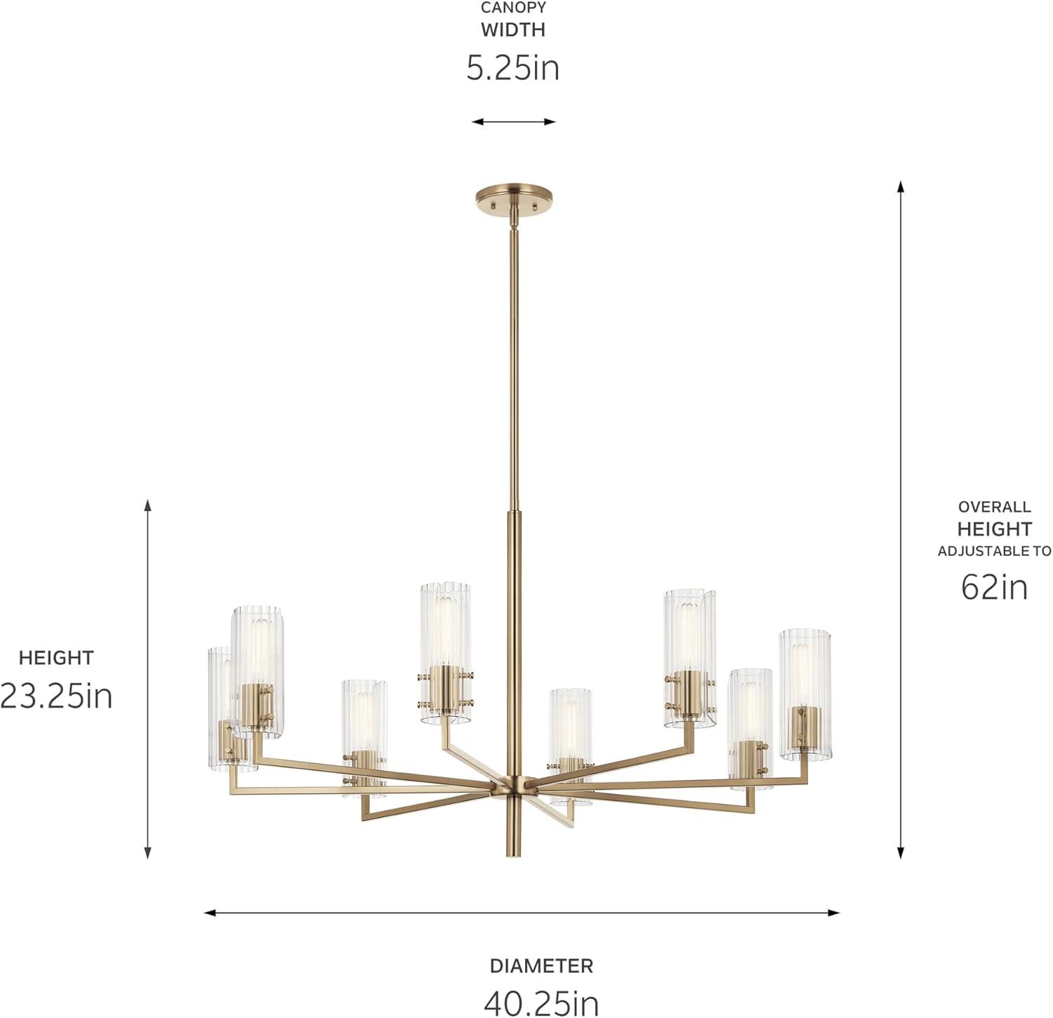 Champagne Bronze 8-Light Chandelier with Clear Fluted Glass Shades