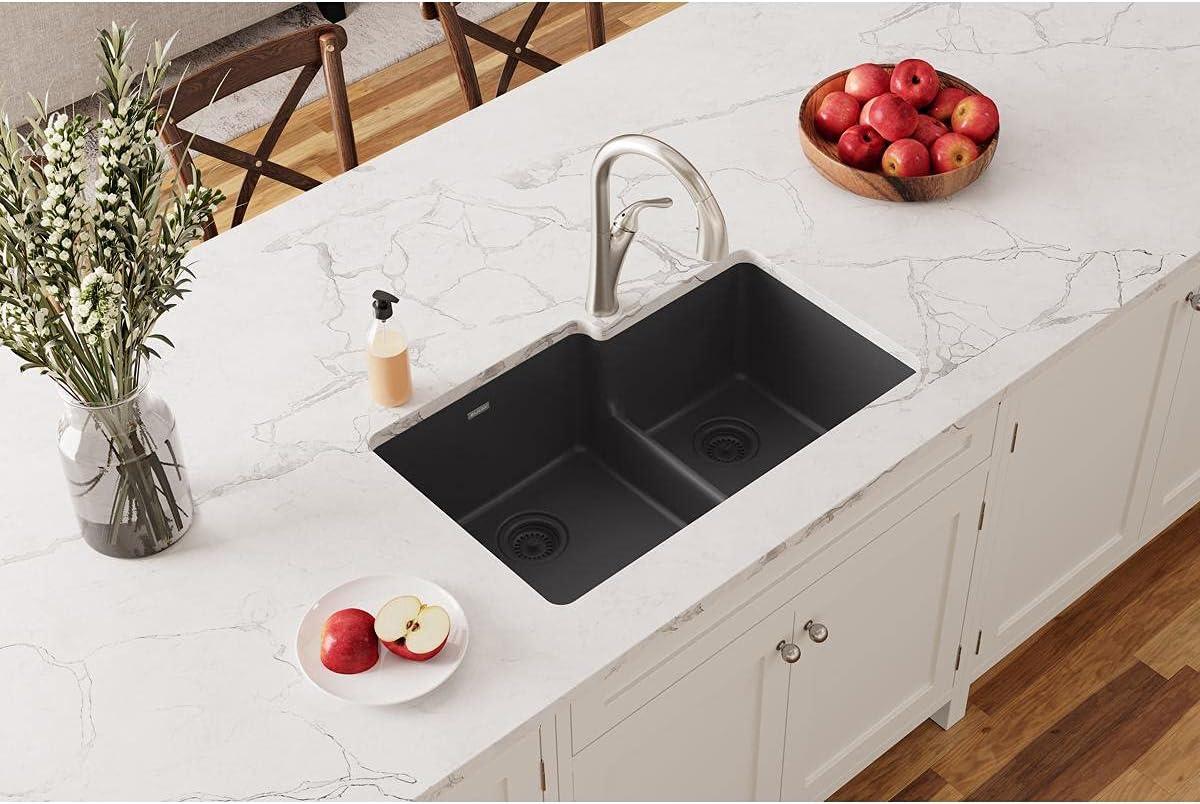Quartz Classic 33" x 20-1/2" x 9-1/2" Double Basin Undermount Kitchen Sink
