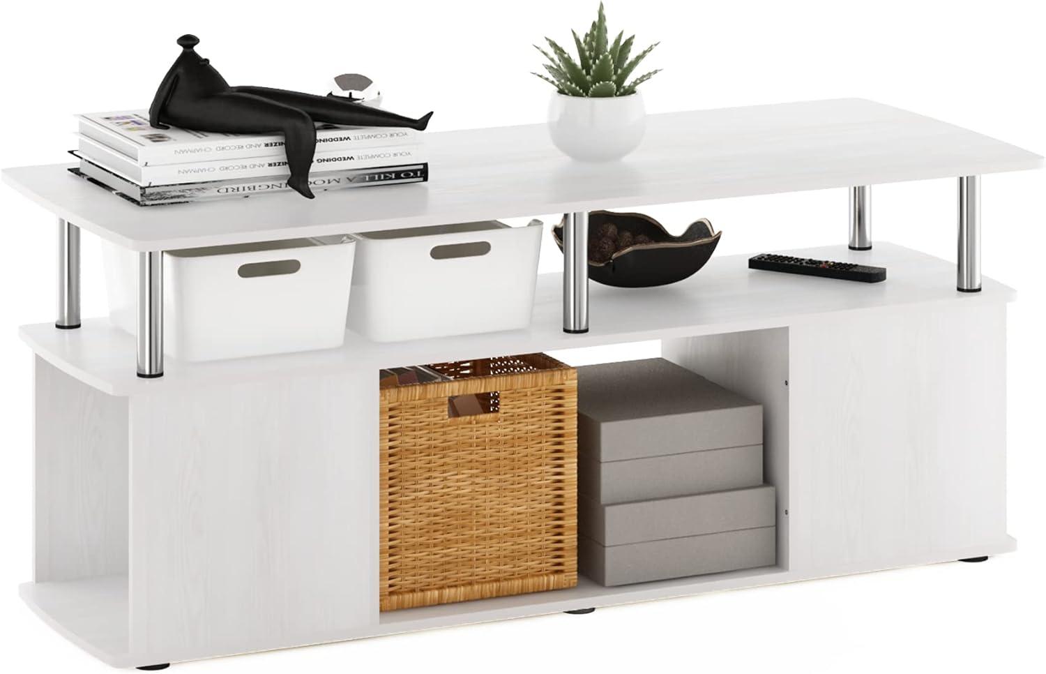 Furinno Modern TV Stand Media Entertainment Center for TV's up To 50" w/Open Storage Compartment for Living Room&Bedroom,White Oak