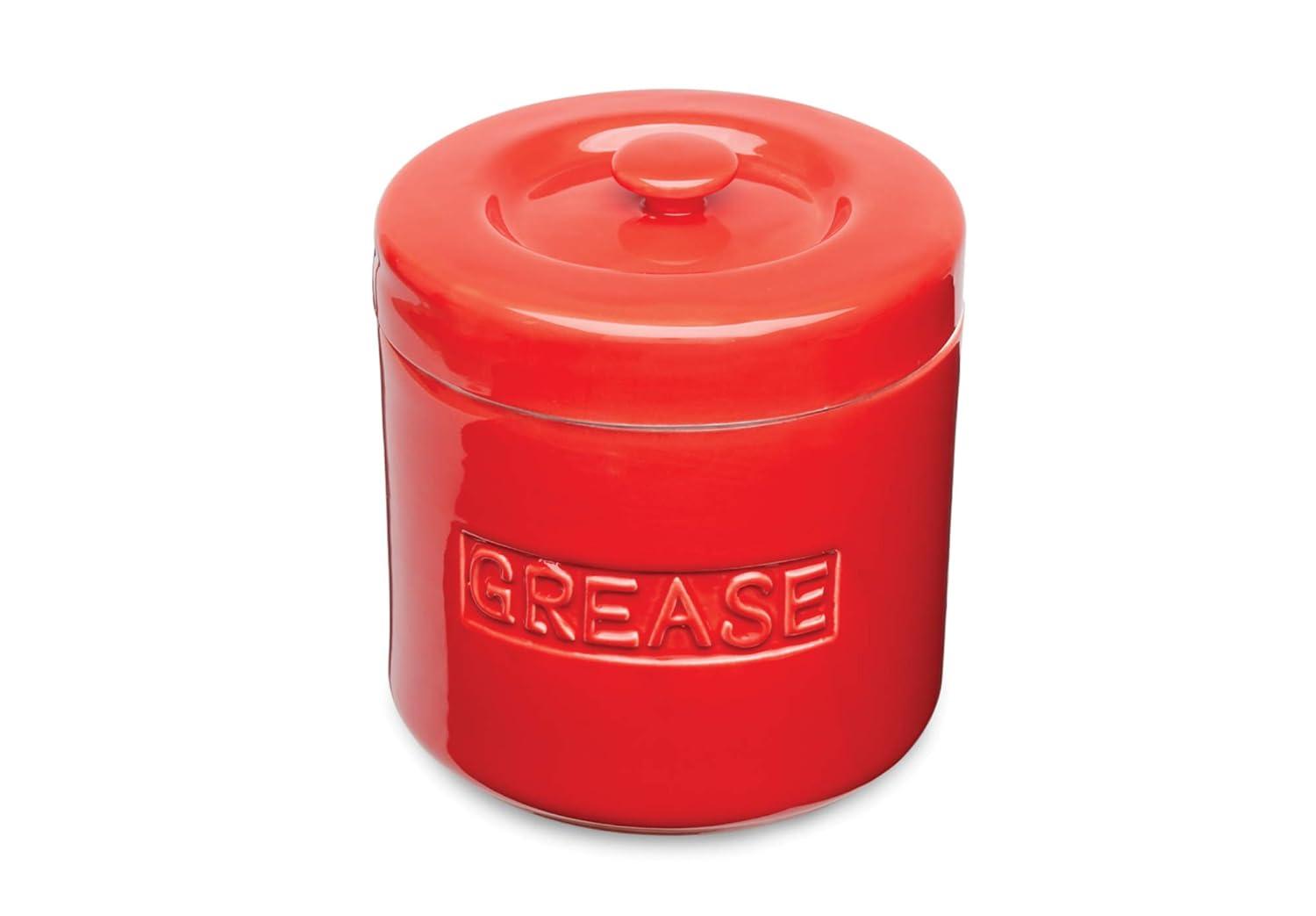 Fox Run Grease Container, Red Porcelain, 4 cup capacity