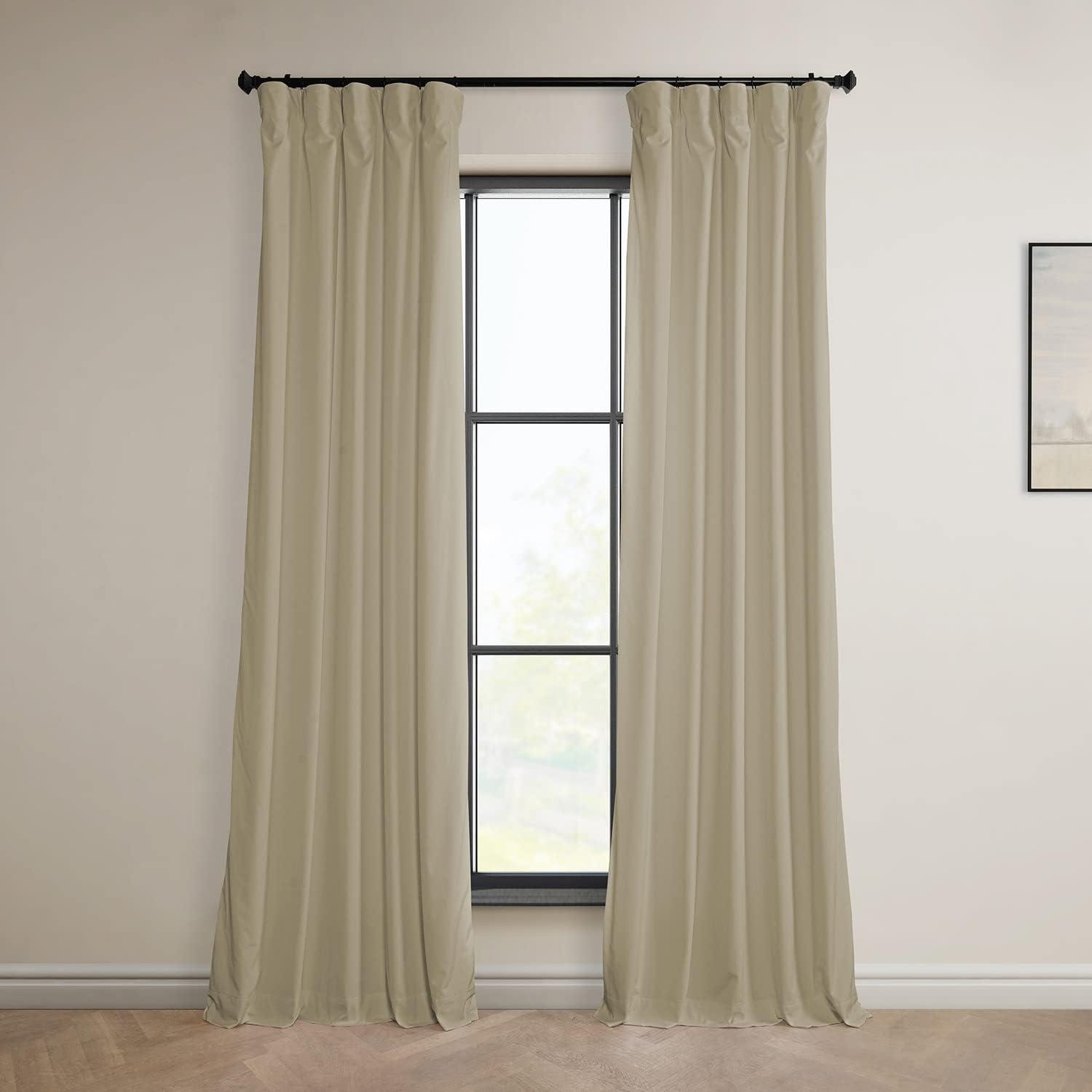 HPD Half Price Drapes Light Beige Heritage Plush Velvet Room Darkening Curtains for Bedroom & Living Room Curtains (1 Panel), Window Curtains 96 inches long, Rod Pocket Curtains & Drapes, 50W X 96L