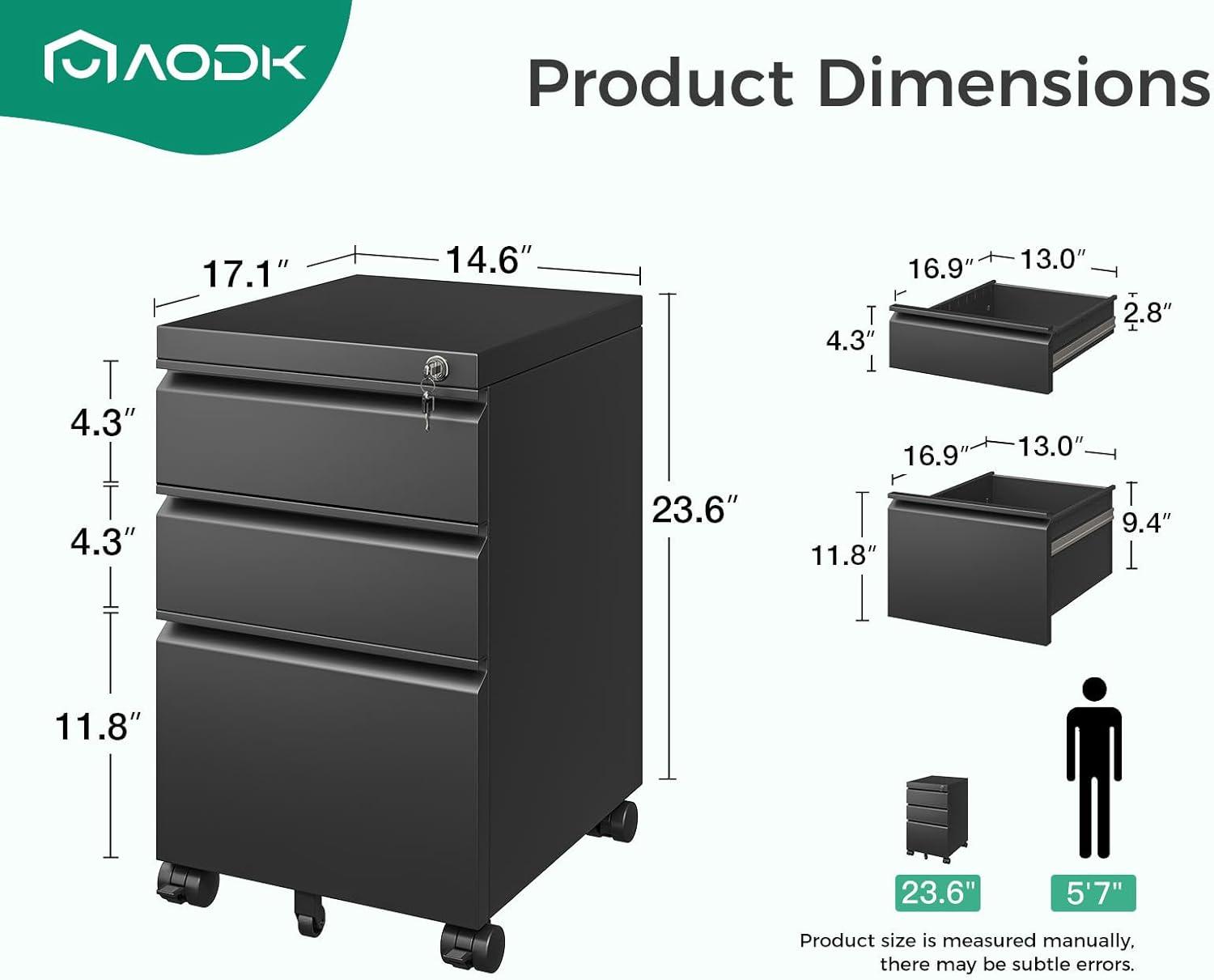 Gangmei Mobile File Cabinet with 3 Drawers for Office and Home Fully Assembled