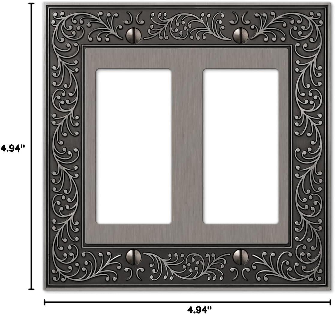 Amerelle 43RRAN English Garden Wallplate, 2 Rocker GFCI, Cast Metal, Antique Nickel, 1-Pack