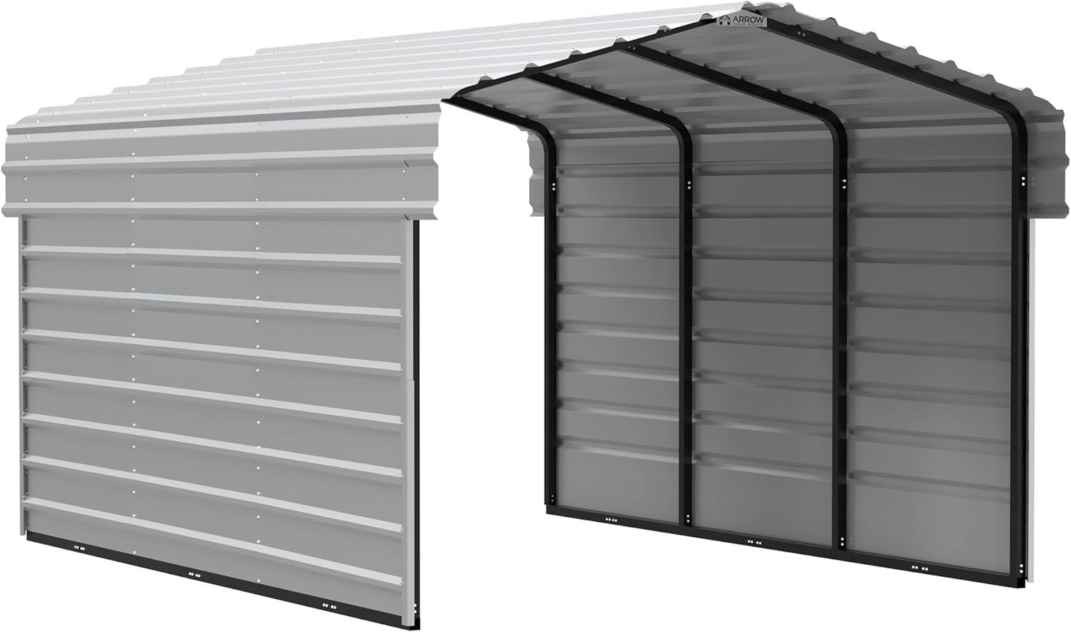 Eggshell Steel 10' x 15' Carport Kit with Enclosure