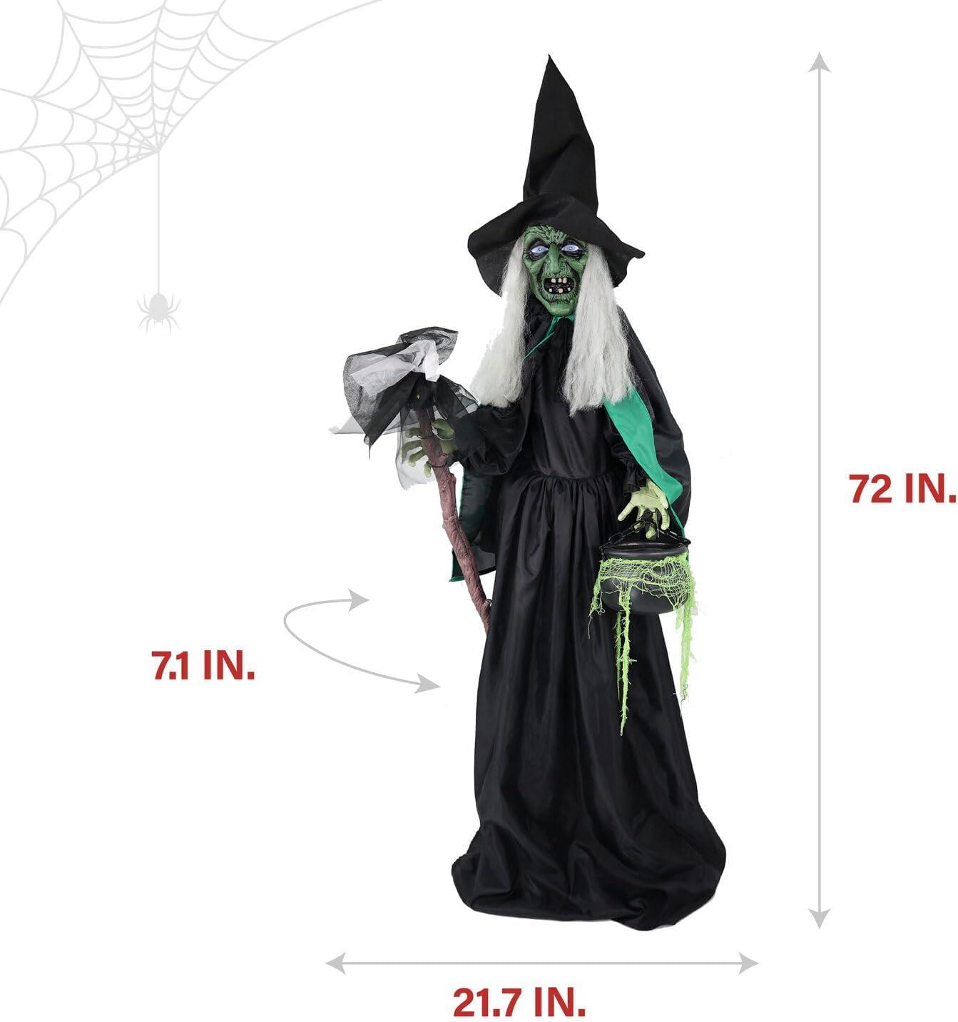 Haunted Hill Farm Lifesize Witch Prop with Lights and Sound, Indoor/Covered Outdoor Halloween Decoration