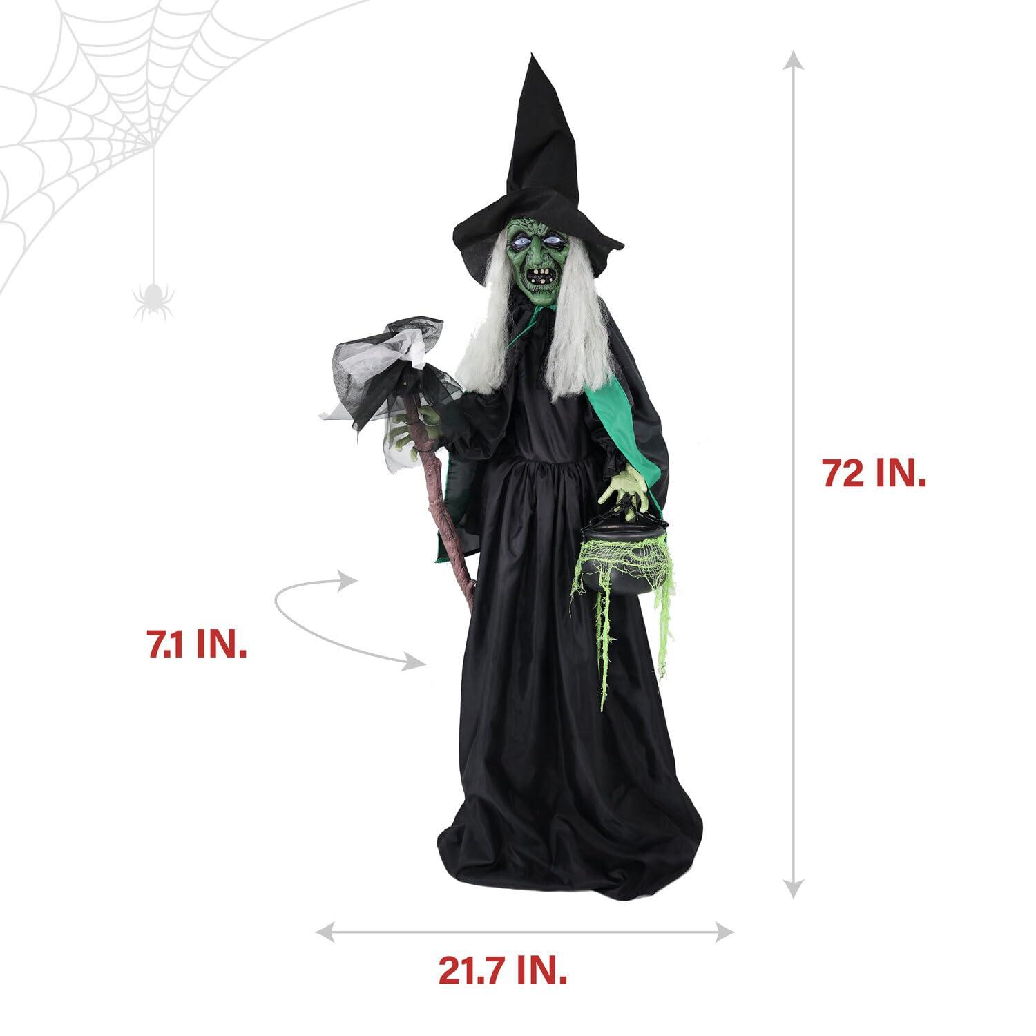 Haunted Hill Farm Lifesize Witch Prop with Lights and Sound, Indoor/Covered Outdoor Halloween Decoration