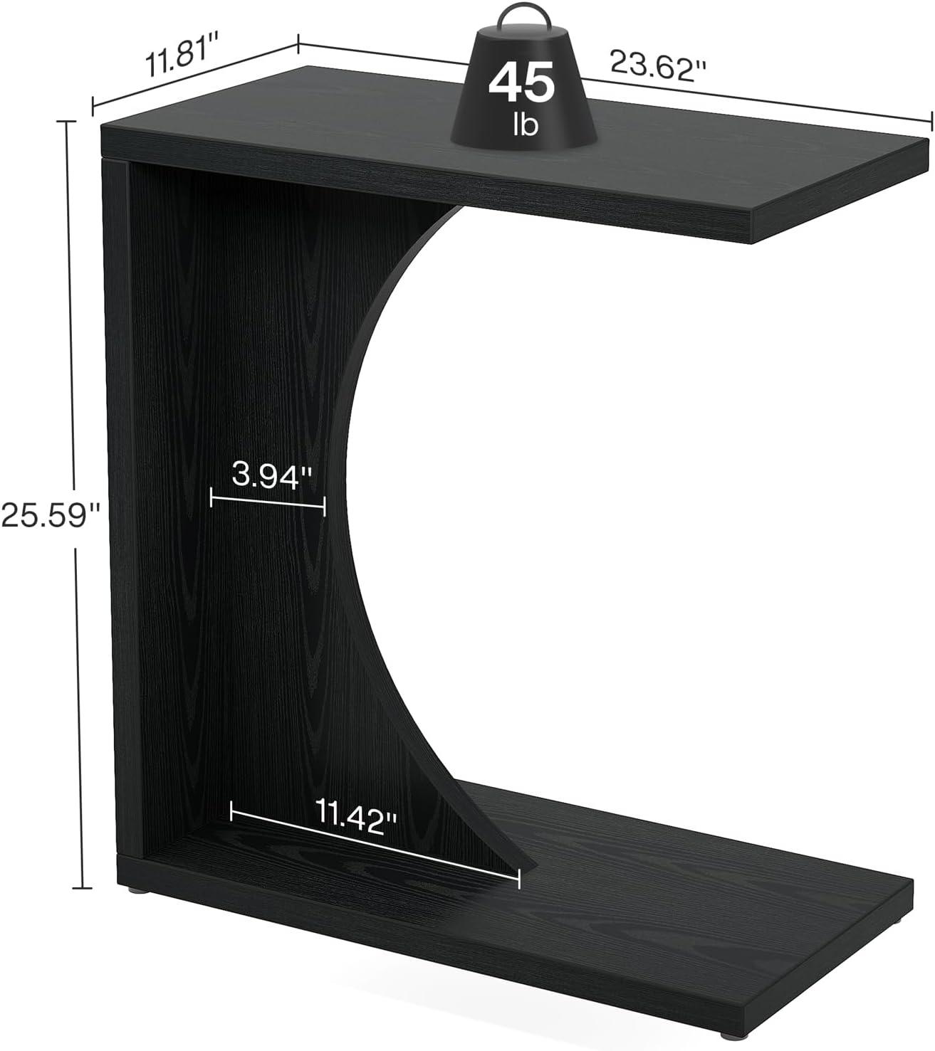 Tribesigns C-Shaped End Table, Couch Table for Small Space, Black