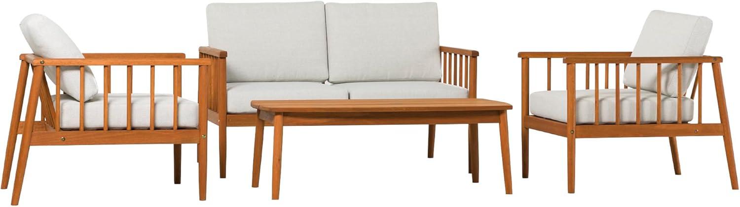 Walker Edison Modern 4-Piece Spindle-Style Eucalyptus Chat Set, Natural