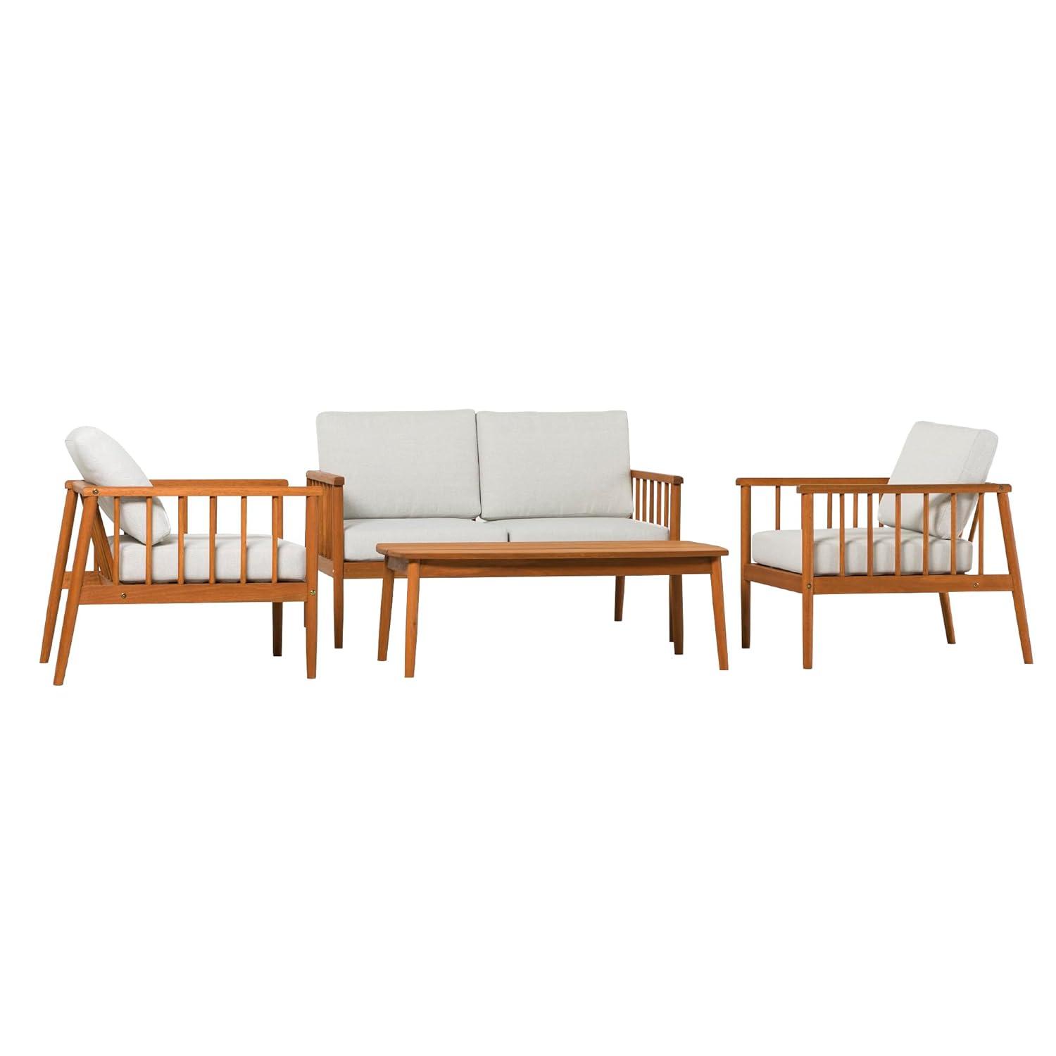Walker Edison Modern 4-Piece Spindle-Style Eucalyptus Chat Set, Natural