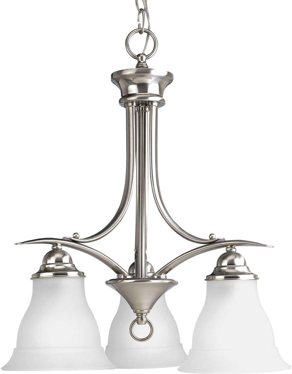 Progress Lighting Trinity 3-Light Chandelier, Brushed Nickel, Etched Glass Shade