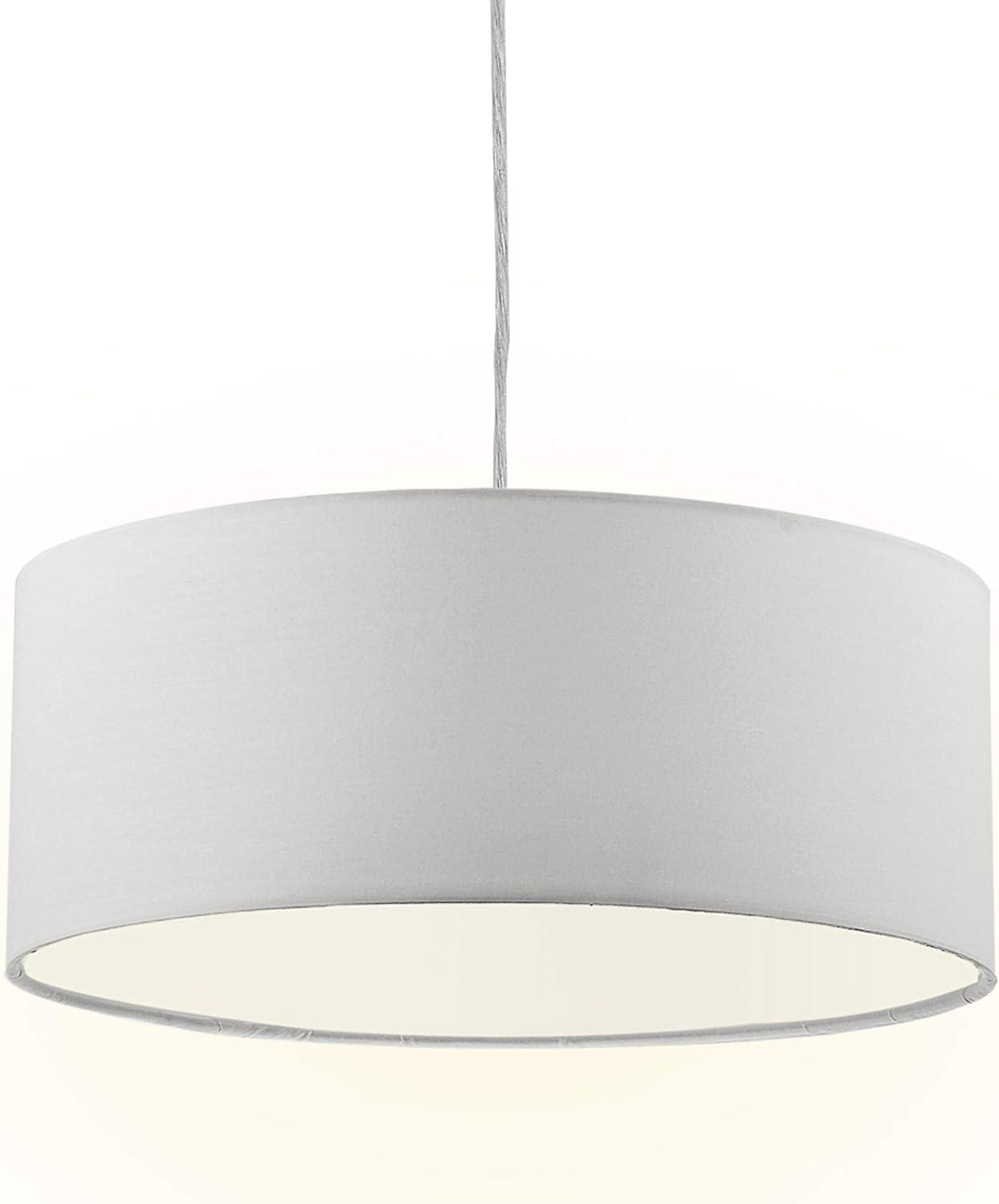 White Modern 15" Fabric Drum Pendant Light with Frosted Diffuser