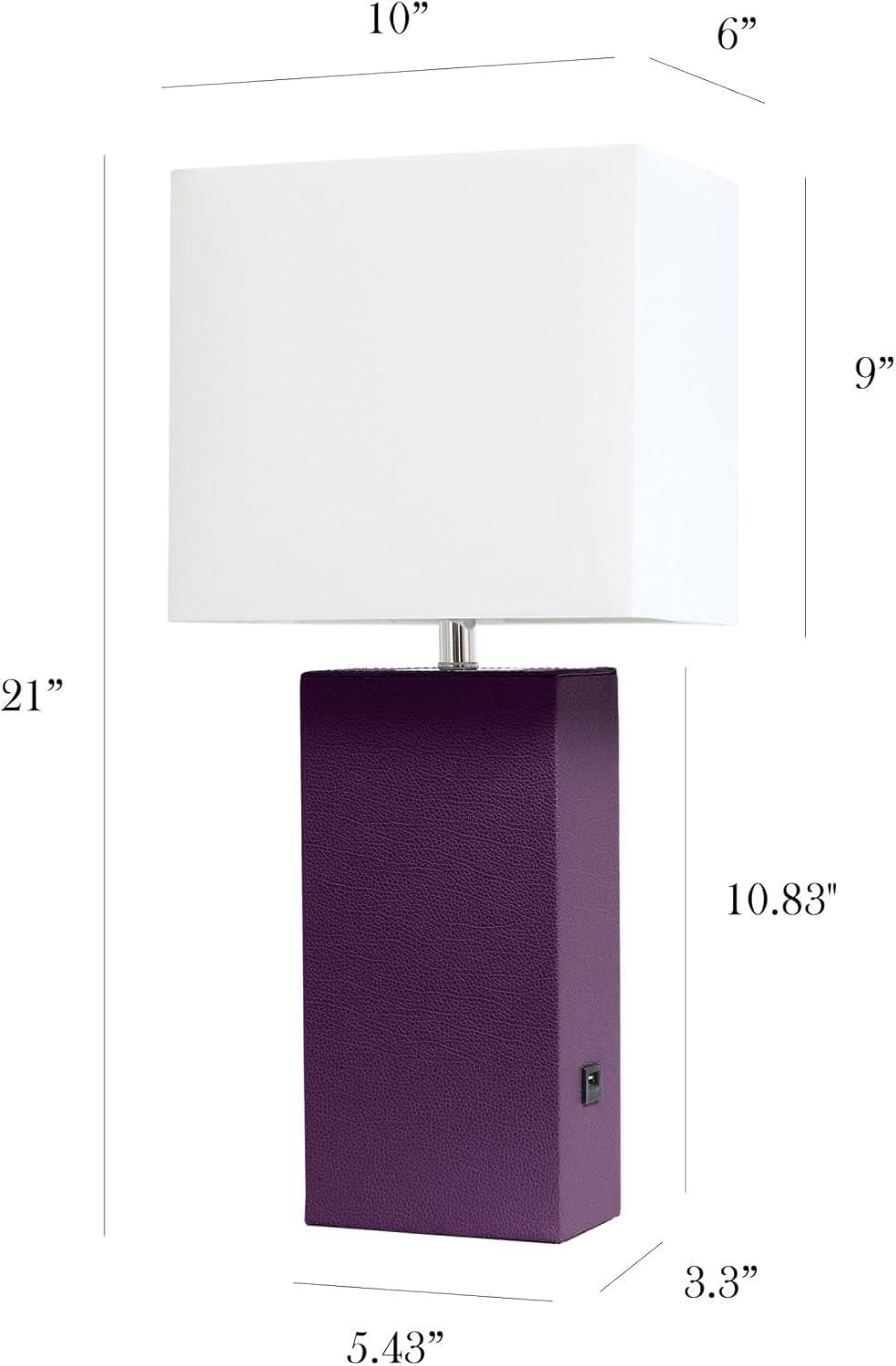 Modern Leather Table Lamp with USB and Fabric Shade - Elegant Designs