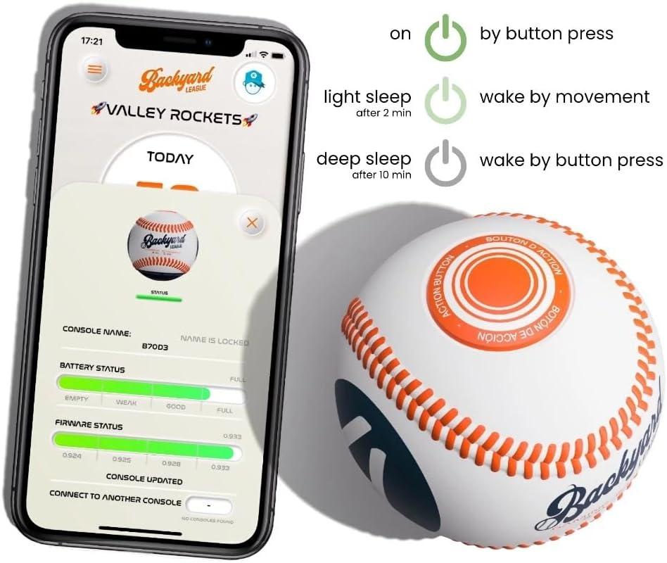Playfinity Backyard League Gaming Baseball For Kids | Real Baseball with Sensors and App | Play, Train, Analyze and Connect with Others - White