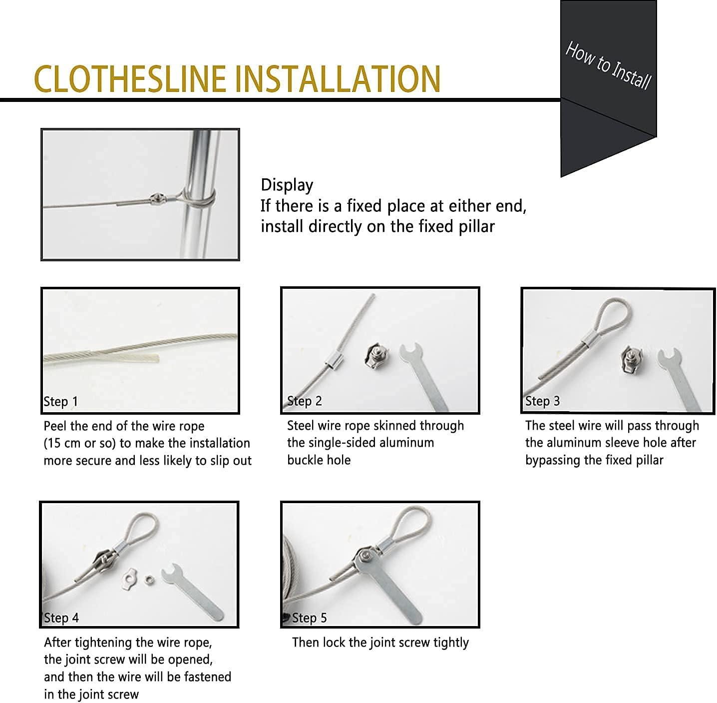 MHY 16Ft Heavy Clotheslines,Outdoors 304 Stainless Steel Clothes Line,Heavy Duty Cable Wire Rope with Retractable System，Windproof Clothes Rope for Outdoor/Indoor/Home/Drying/Curtain Hanging