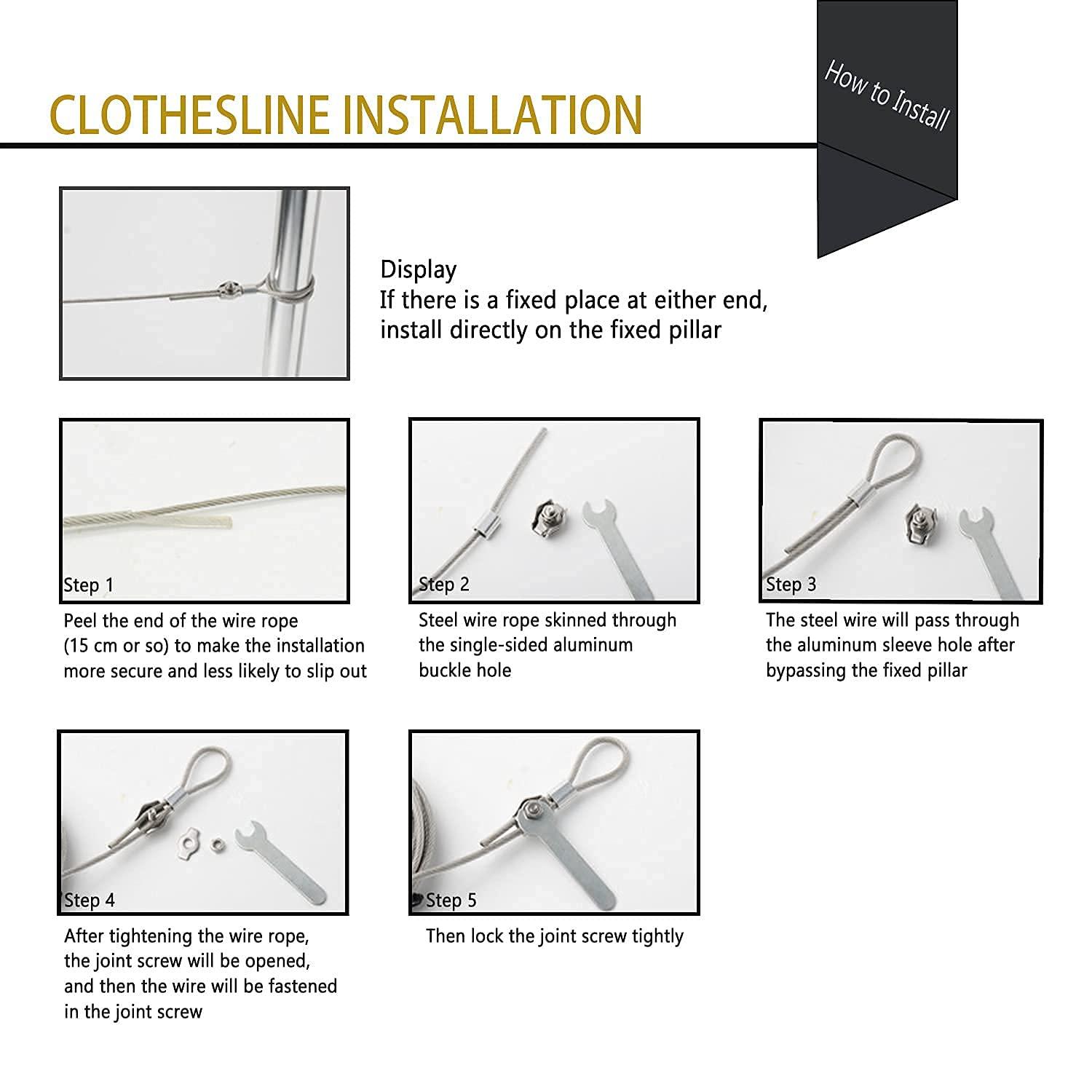 MHY 16Ft Heavy Clotheslines,Outdoors 304 Stainless Steel Clothes Line,Heavy Duty Cable Wire Rope with Retractable System，Windproof Clothes Rope for Outdoor/Indoor/Home/Drying/Curtain Hanging