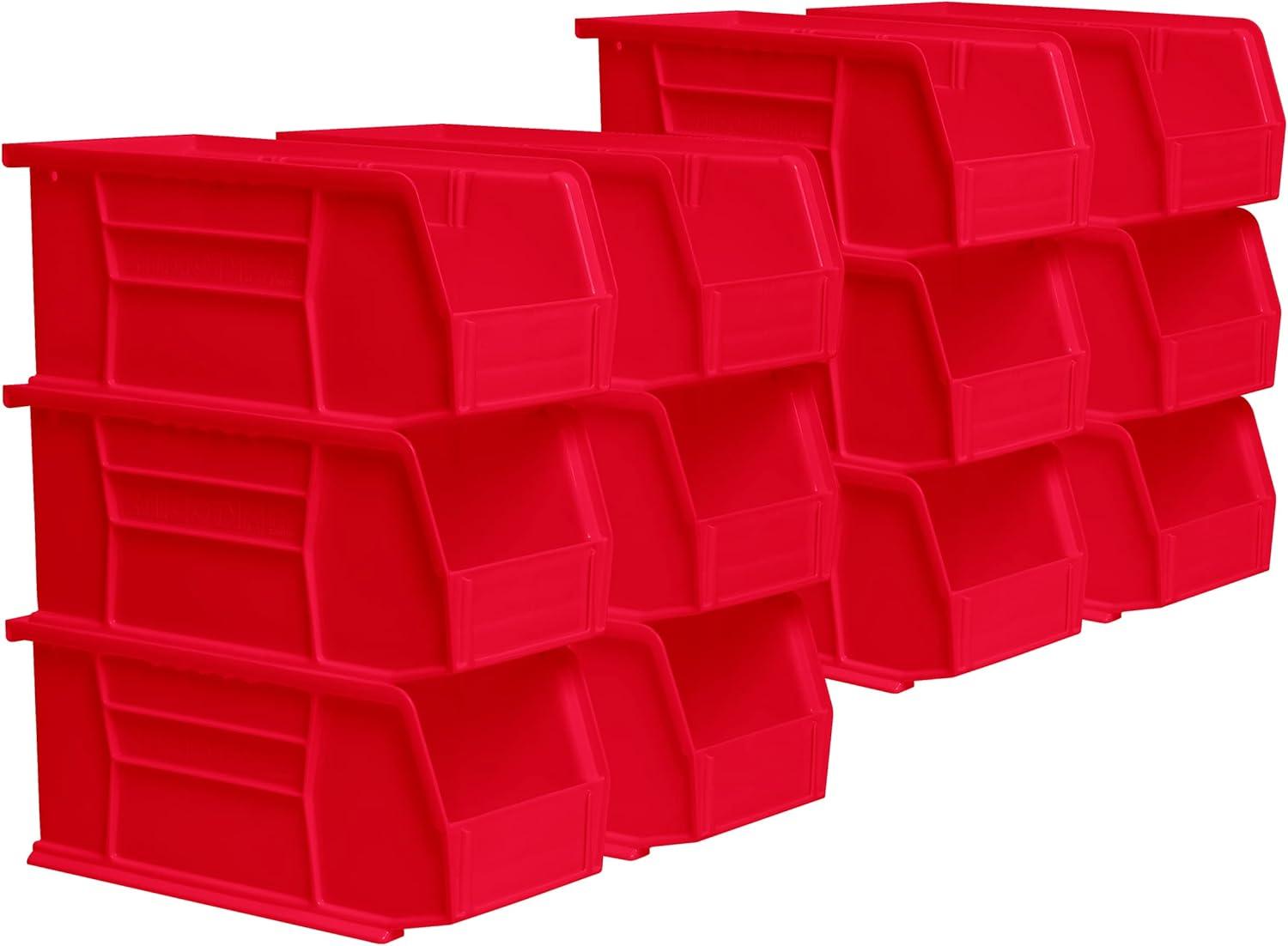 Akro-Mils Stackable Storage Bins, AkroBins Stacking Organizer, 11"x5"x5", Red, 12-Pack