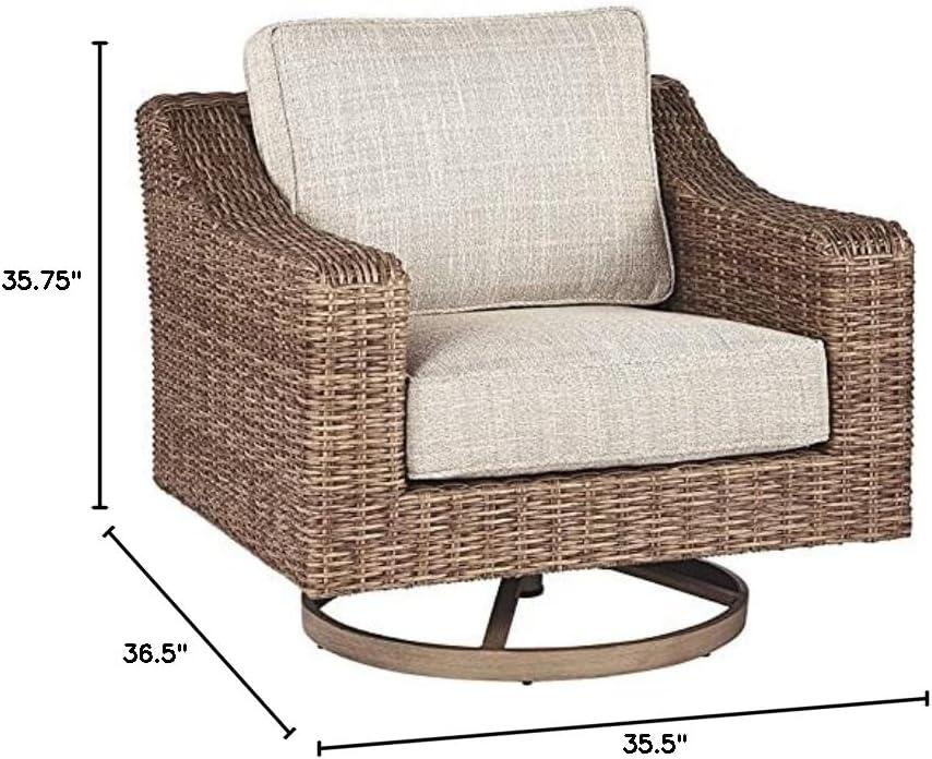 Home Square 2 Piece Beachcroft Swivel Patio Arm Chair Set in Beige