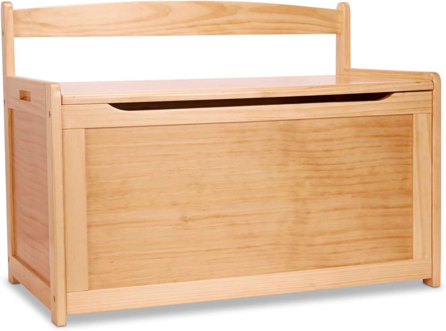 Light Wood Toy Chest with Safety-Hinged Lid