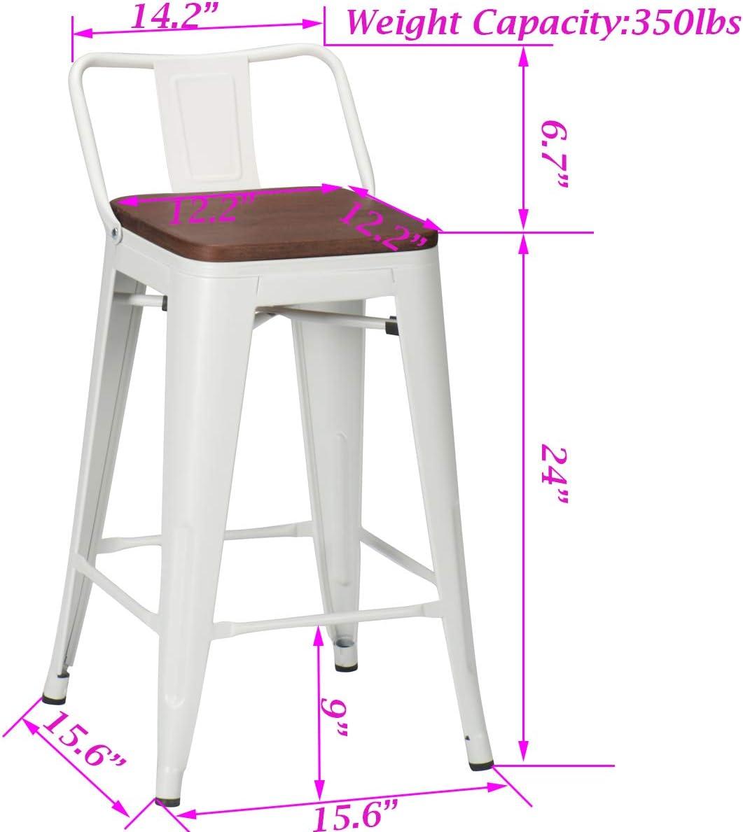 Andeworld 24" Counter Height With Back Metal Bar Stools, White (Set of 4)